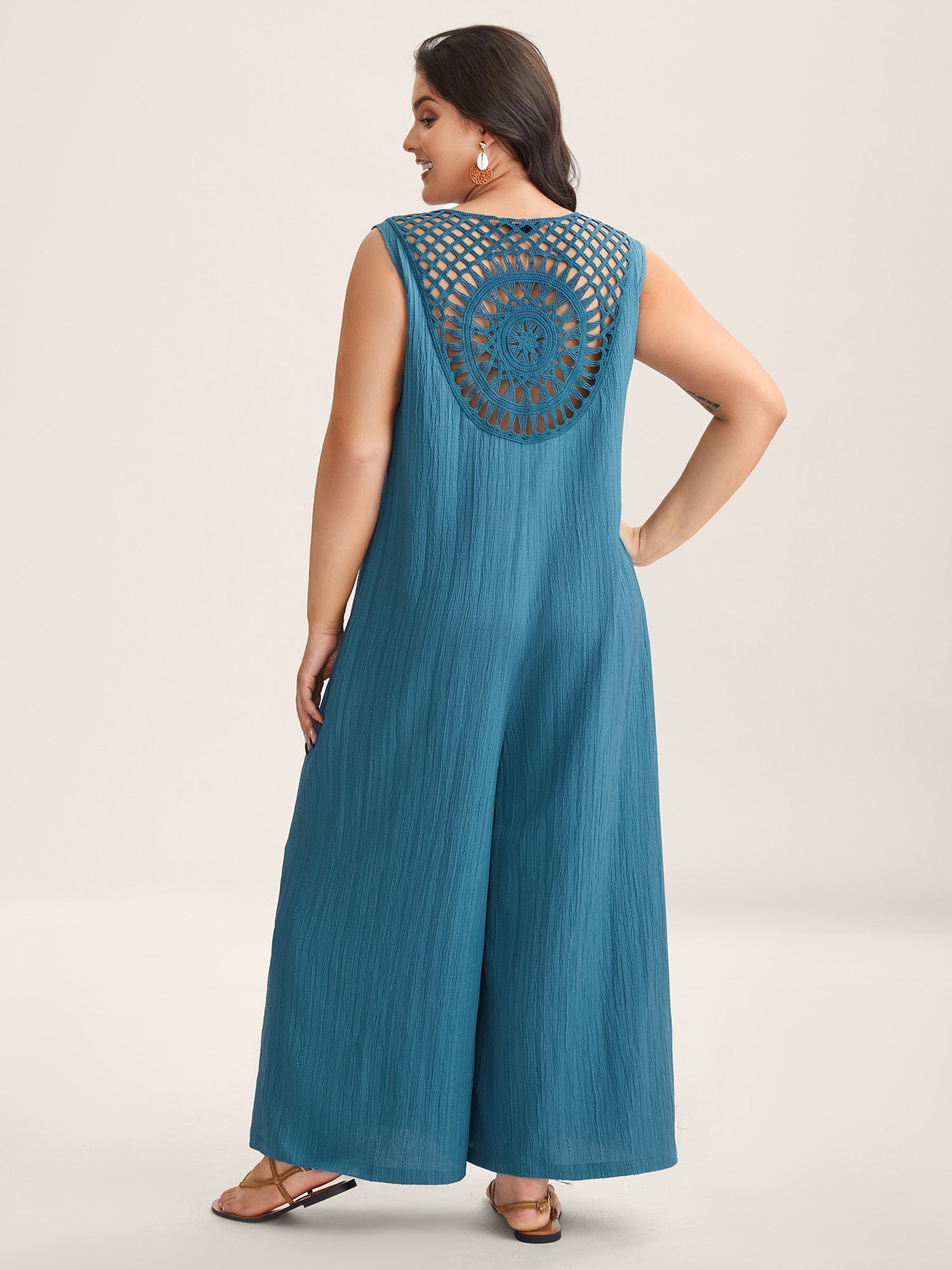 Back Cut-Out Textured Jumpsuit