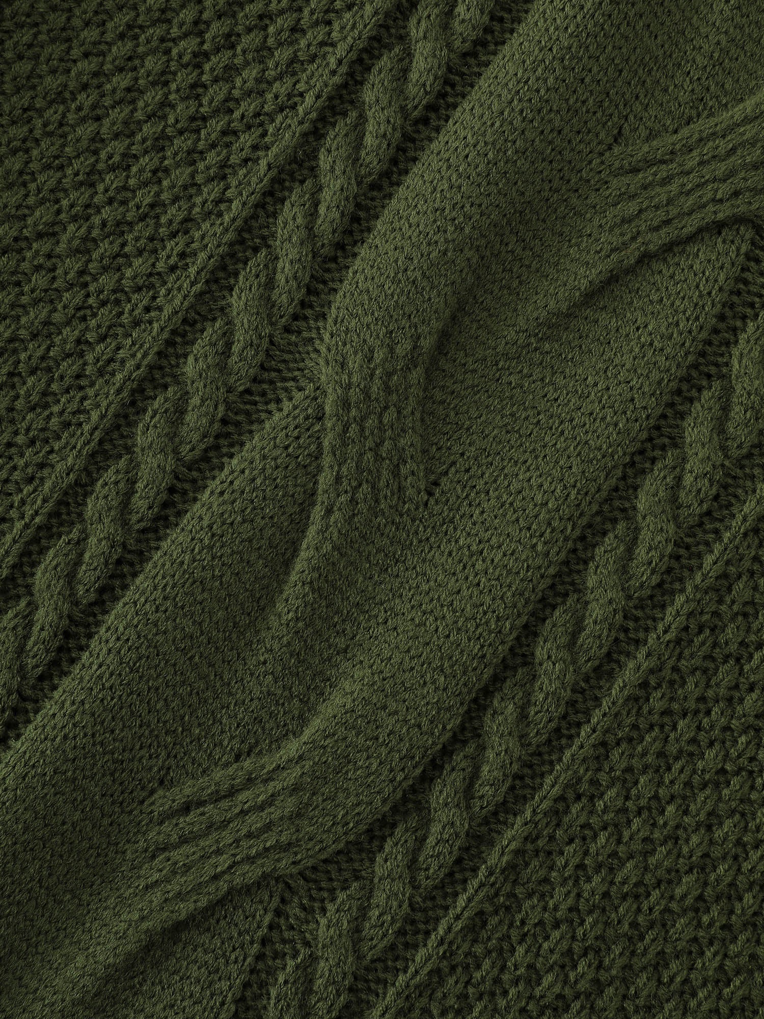 Cableknit Turtleneck Flowy Hem Pullover