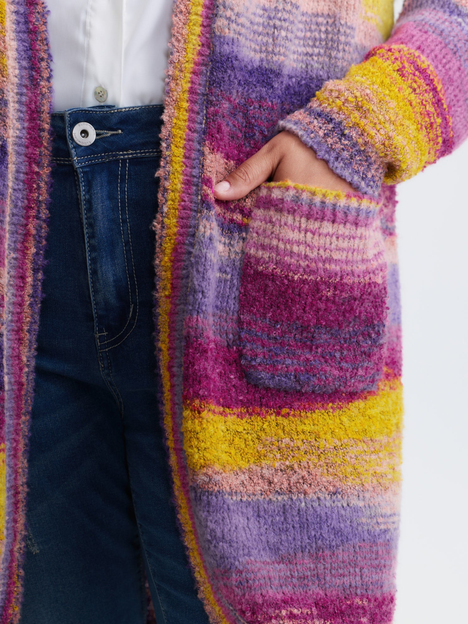 Color Gradient Textured Open-Front Knit Cardigan