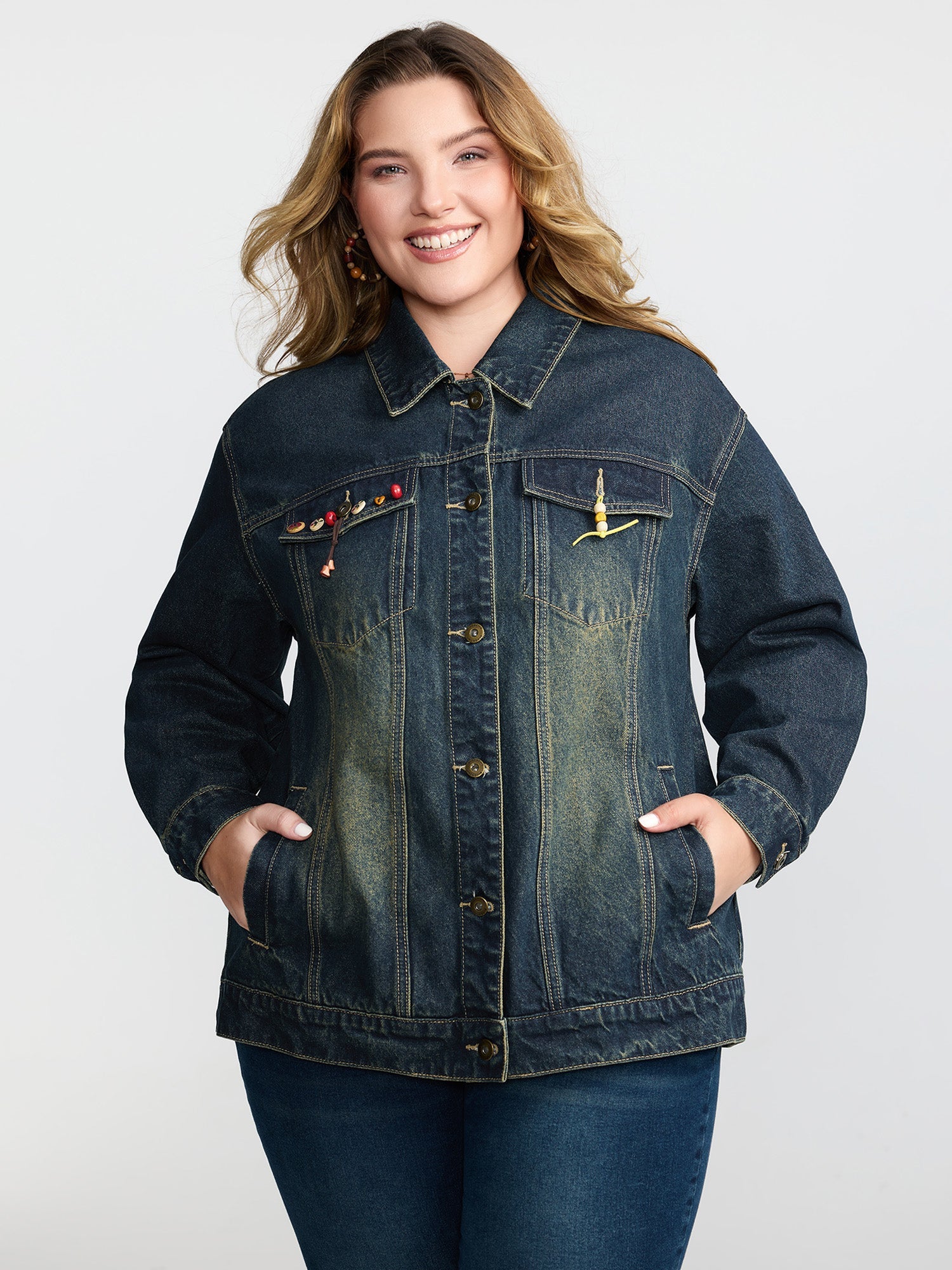 Cotton Colorful Buttons Vintage Wash Denim Jacket