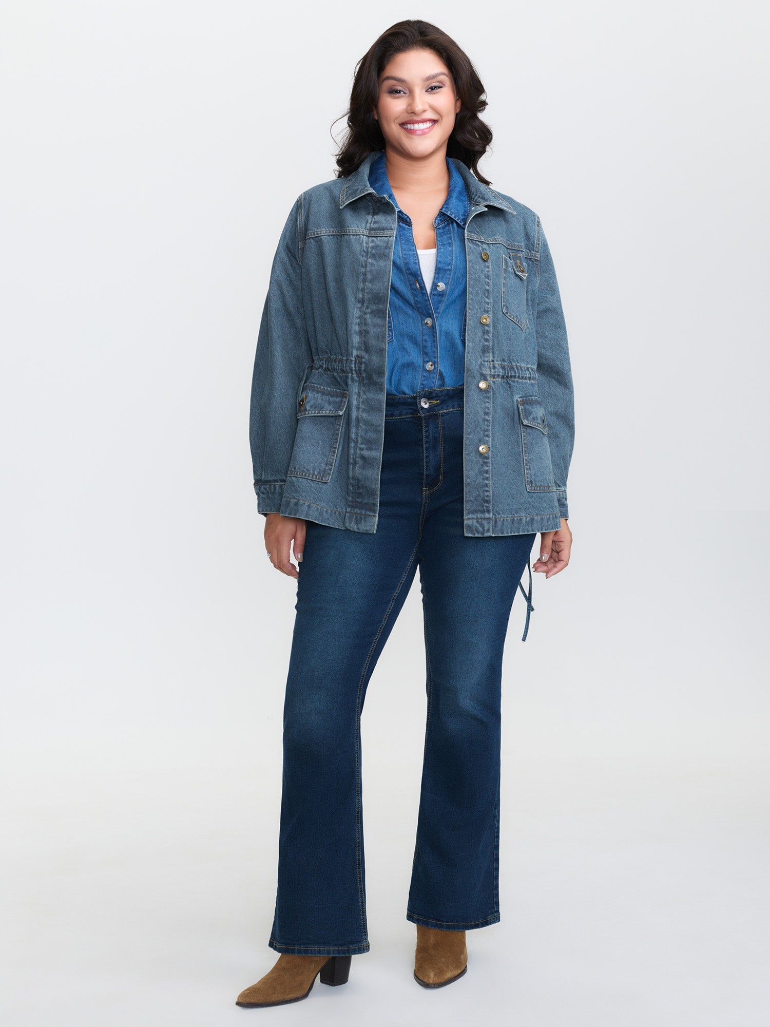 Adjustable Waist Drawstring Denim Jacket