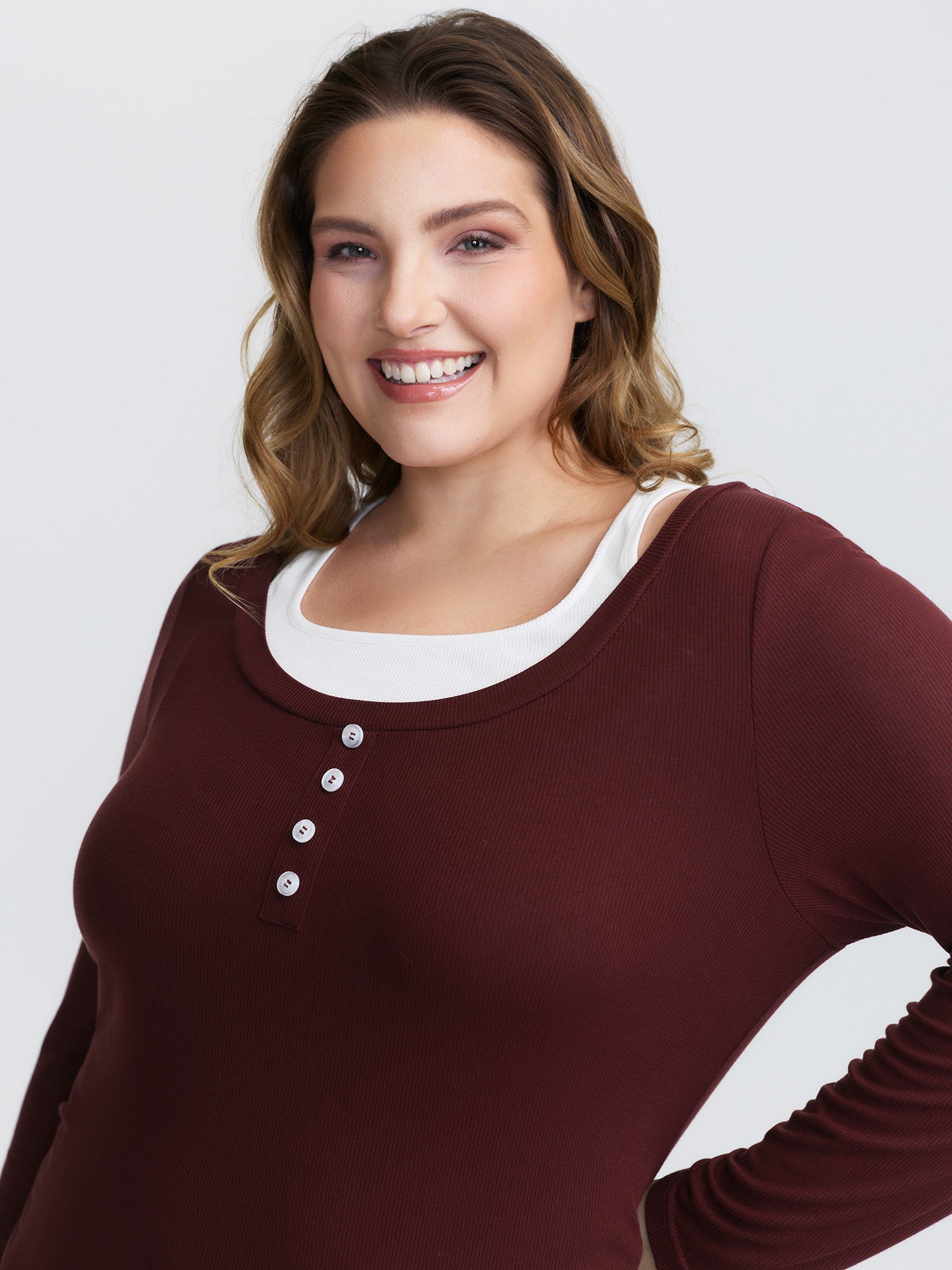 Color Contrast Buttons Fitted T-Shirt