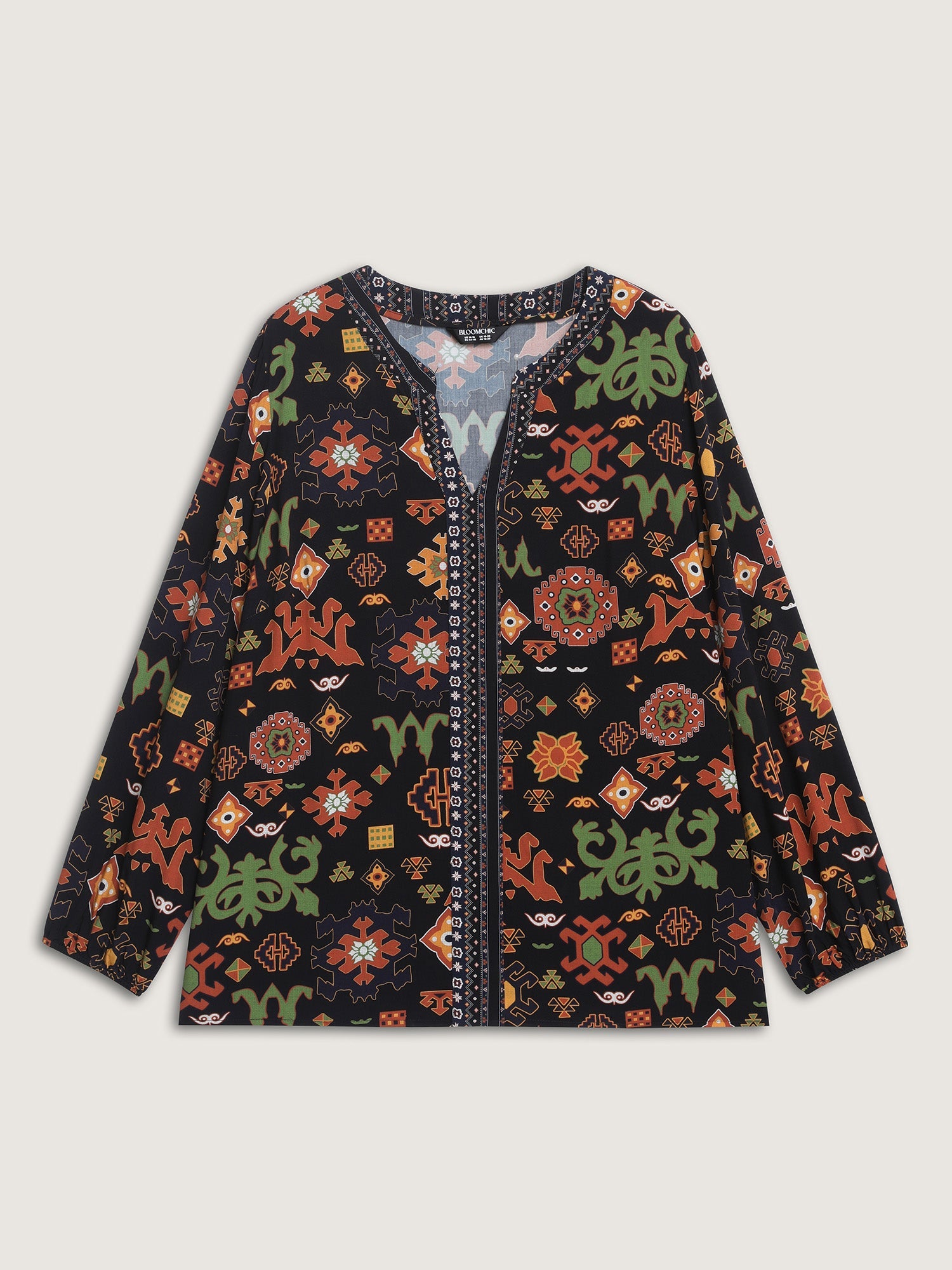 Boho Geometric Pattern Split Neck Blouse