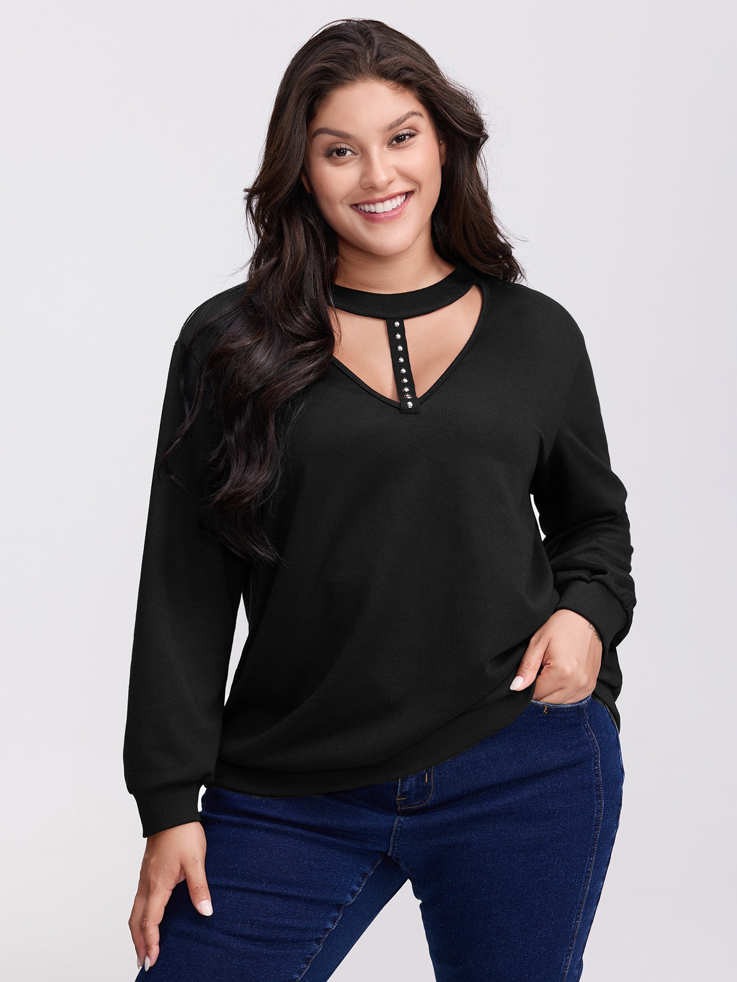 Choker Neck Cut-Out Sweatshirt