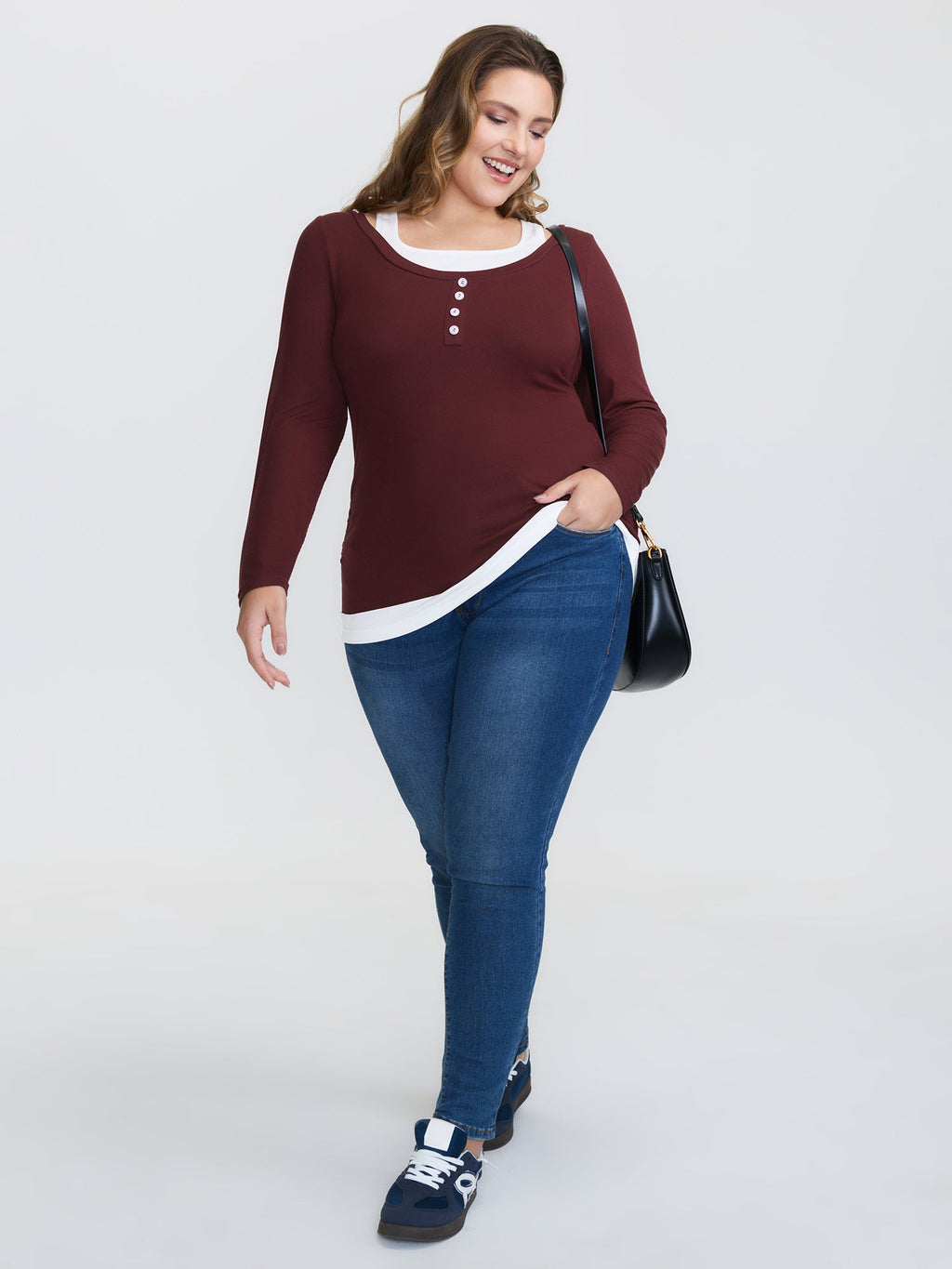 Color Contrast Buttons Fitted T-Shirt