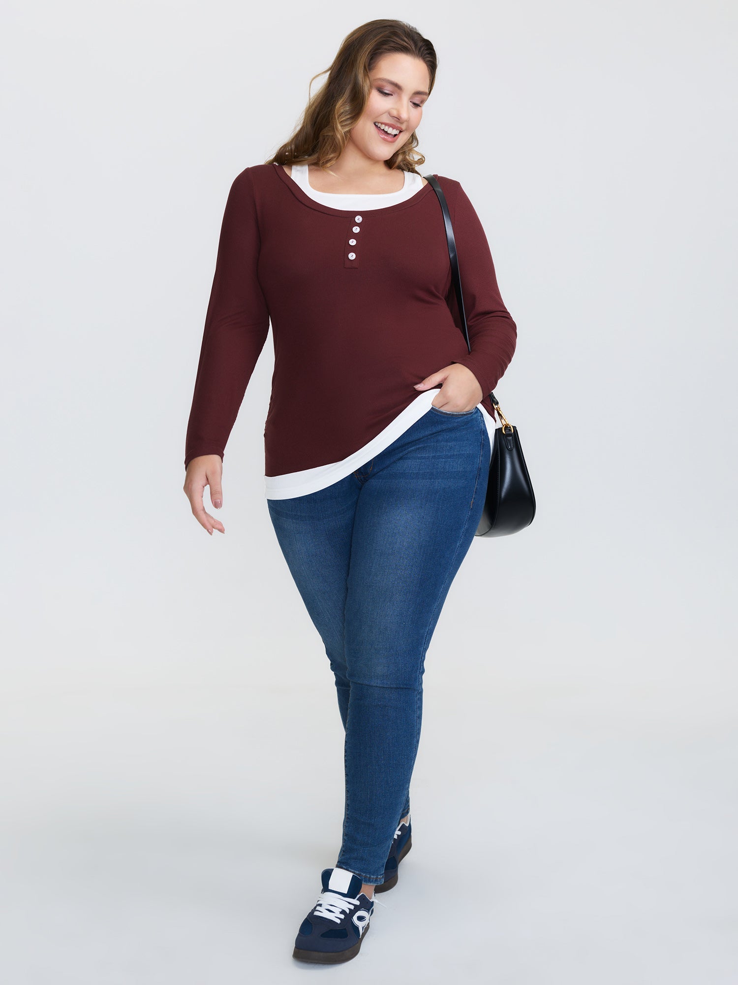 Color Contrast Buttons Fitted T-Shirt