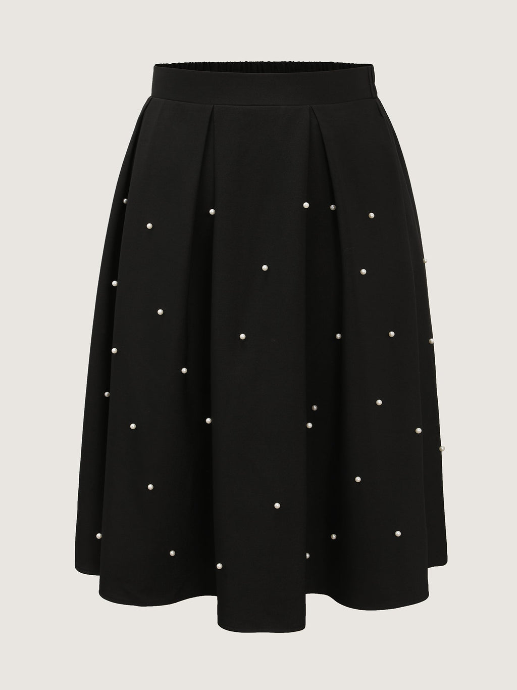 Beadwork Pleated Solid Midi Skirt