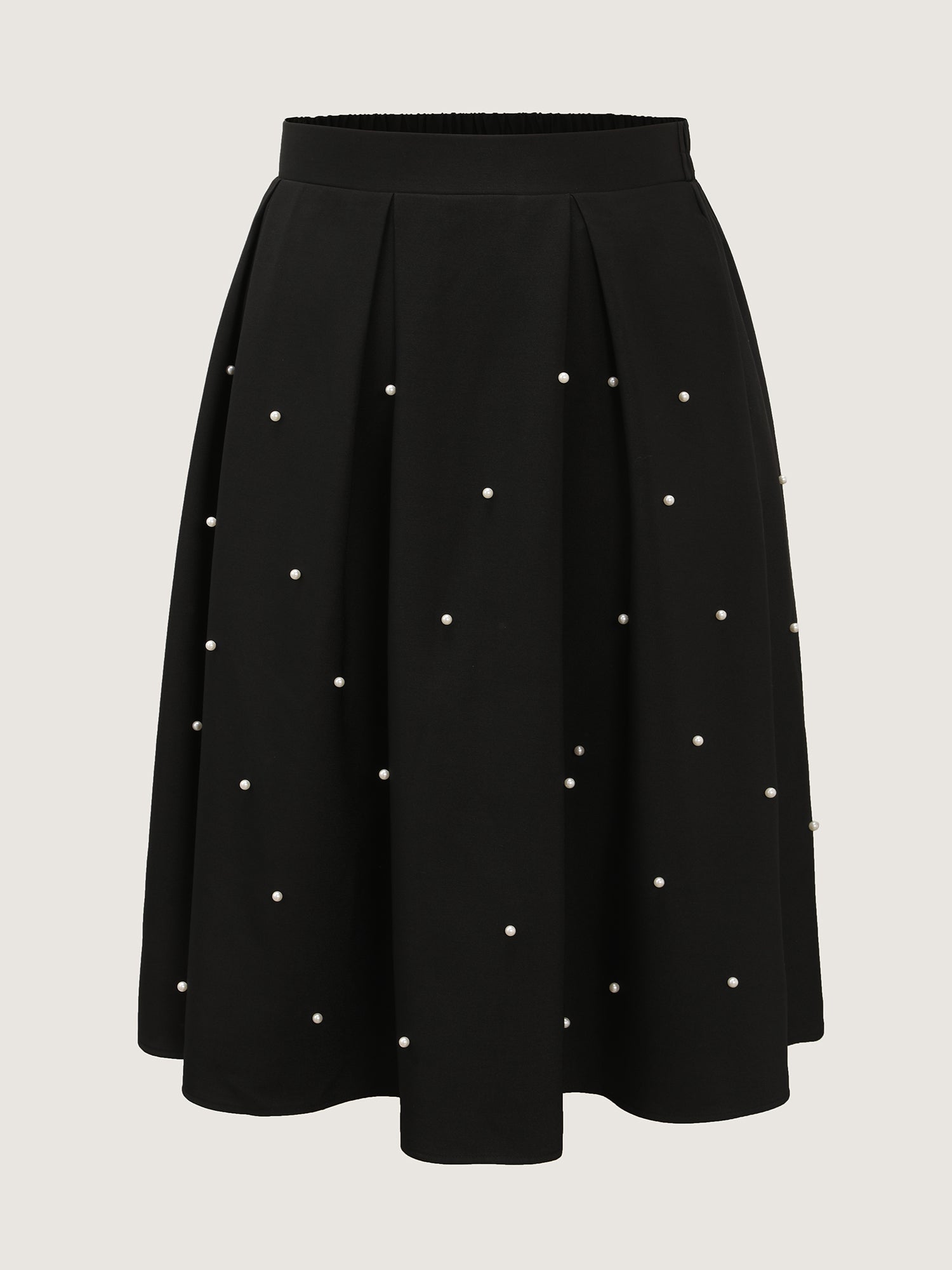 Beadwork Pleated Solid Midi Skirt