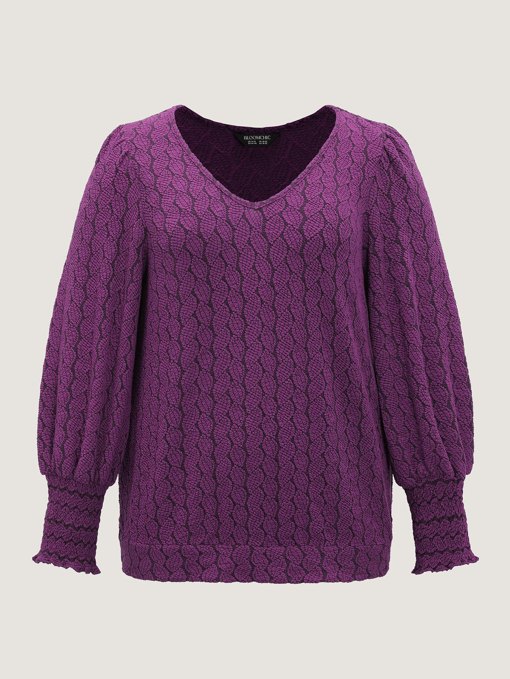 Cableknit Lantern Sleeve V-Neck Knit Top
