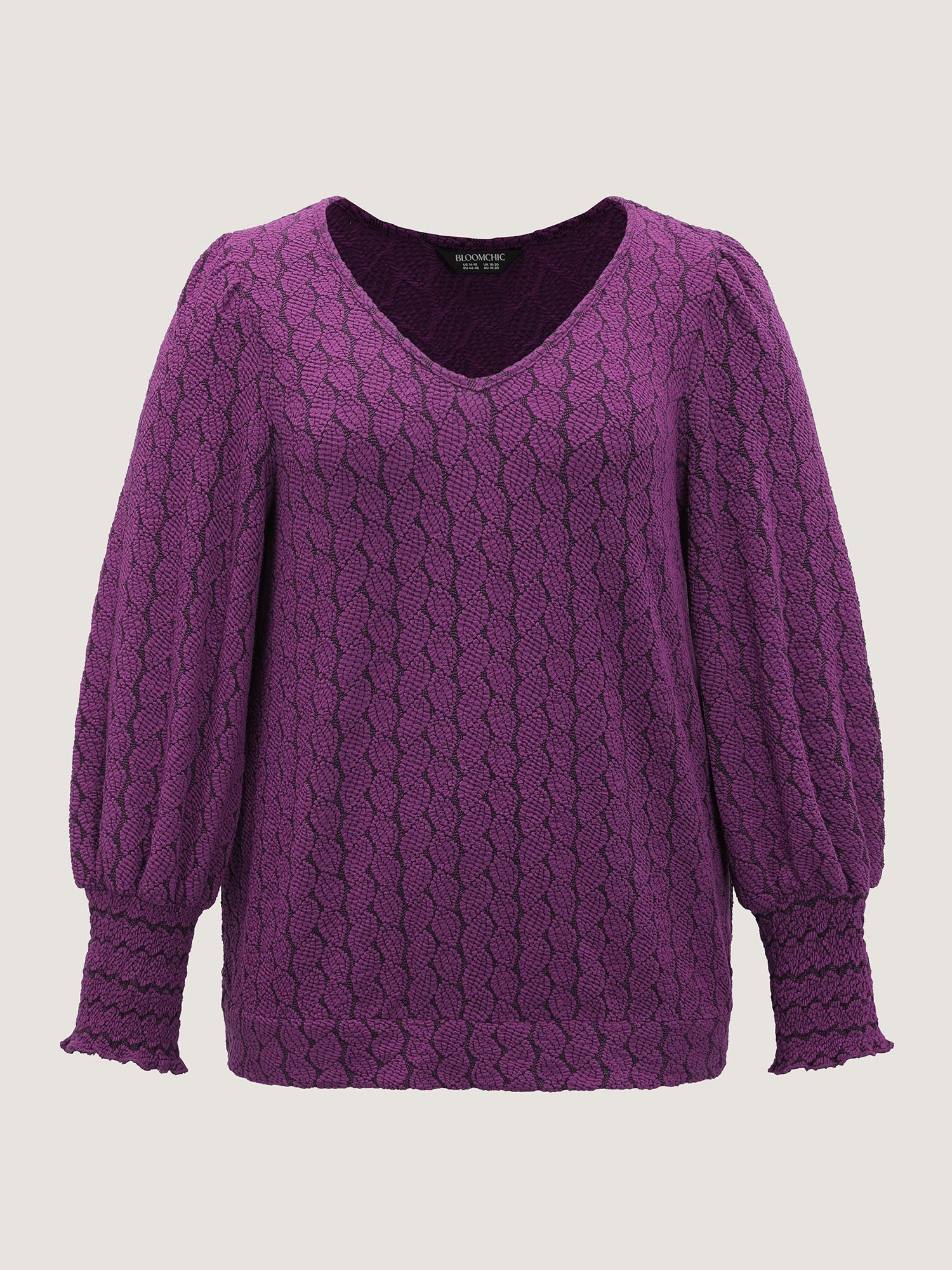 Cableknit Lantern Sleeve V-Neck Knit Top