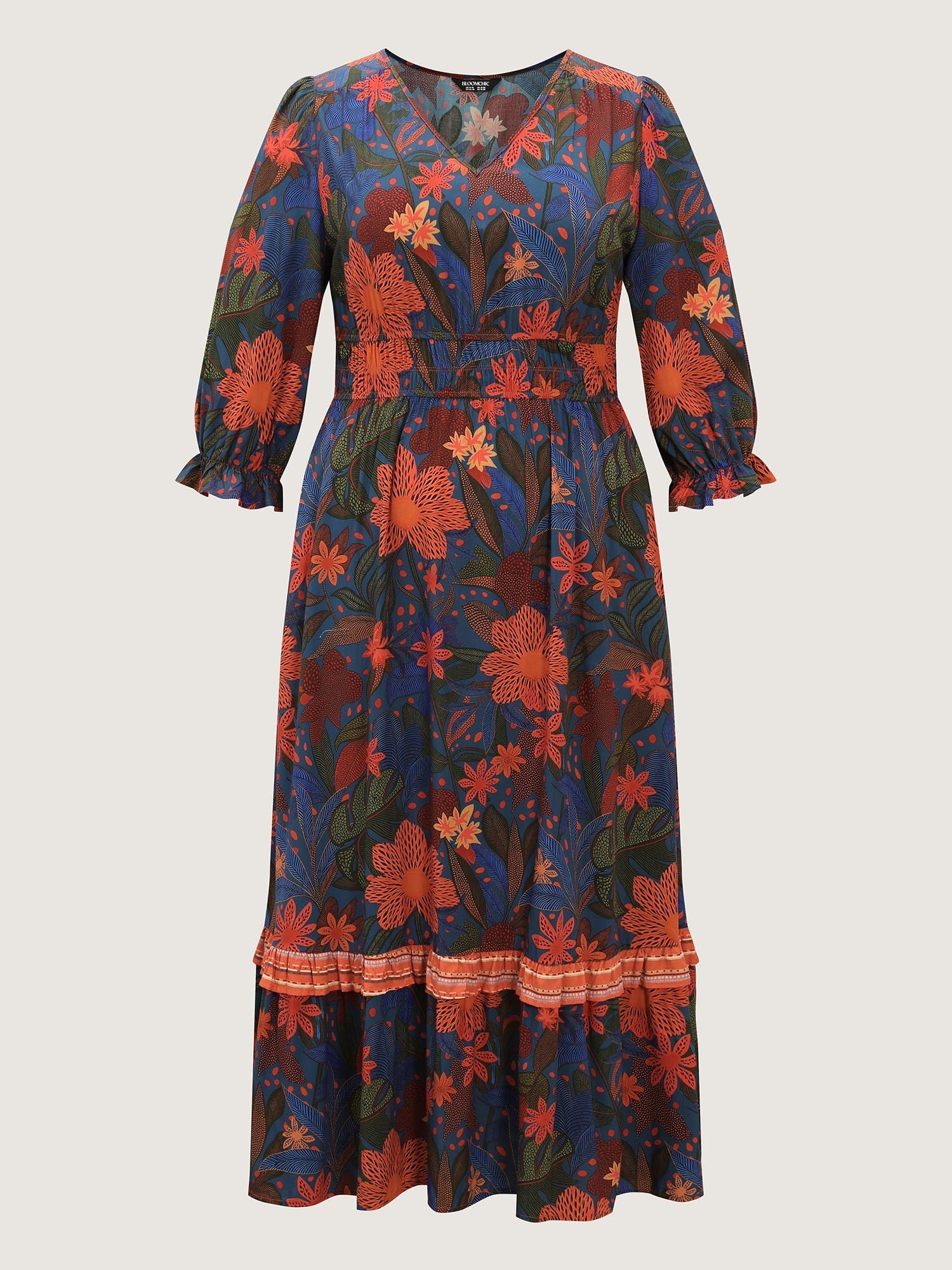 Colorful Floral Print Waistband Maxi Dress