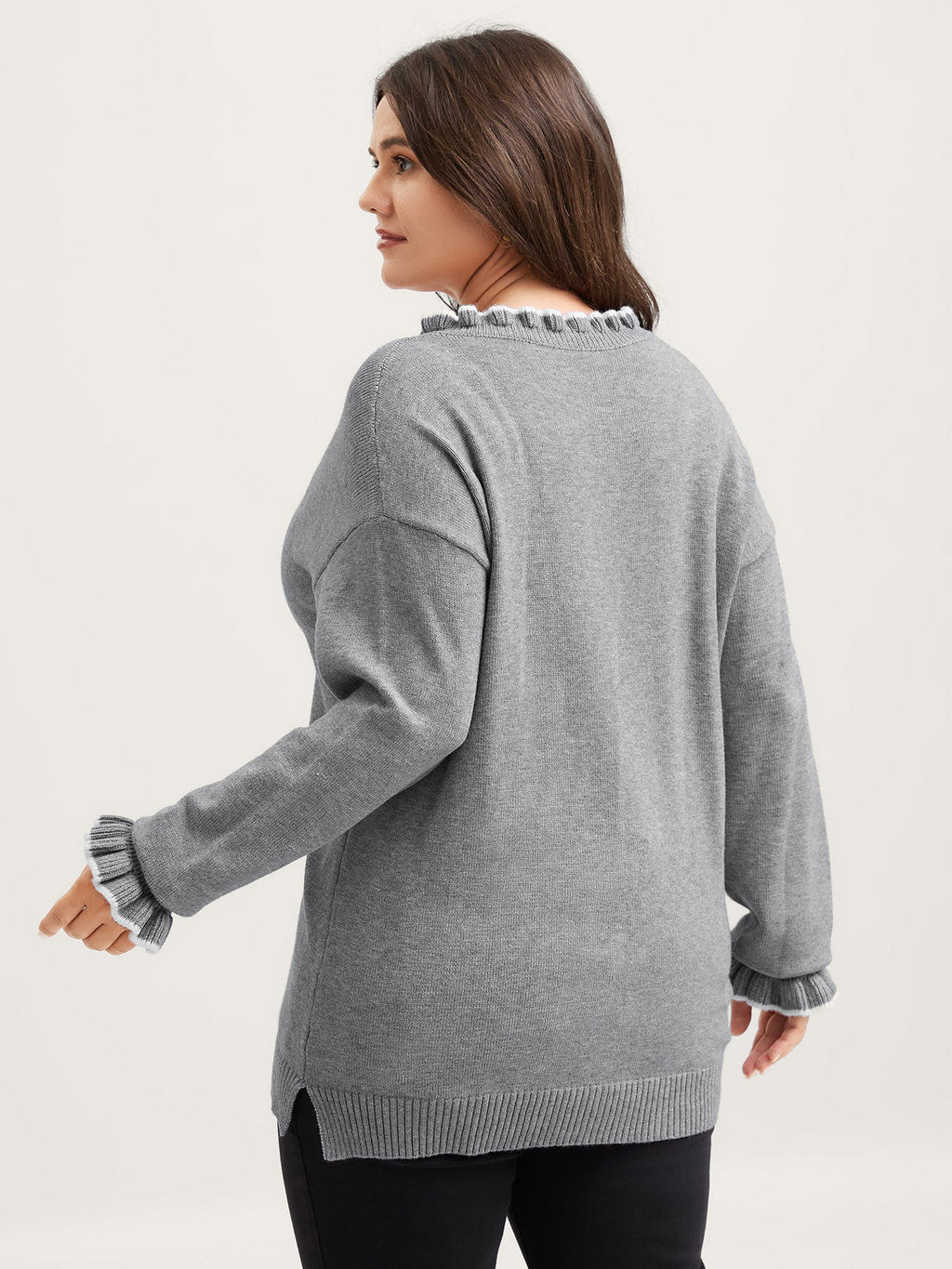 Color Contrast Ruffled Sleeve Pullover