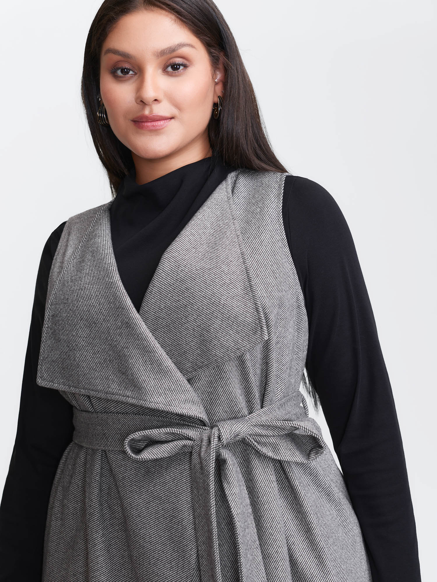 Asymmetrical Placket Belted Long Vest