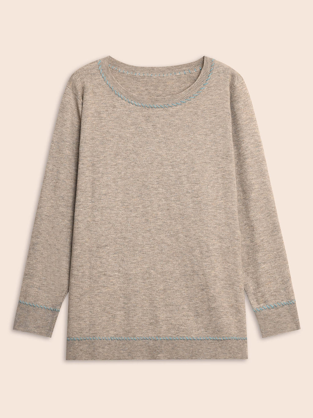 Anti-Pilling Round Neck Contrast Trim Pullover