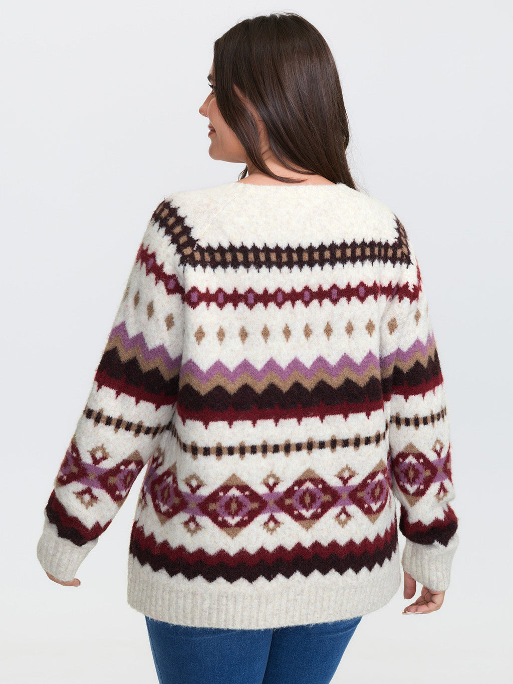 Boho Print Round Neck Ribbed Hem Pullover