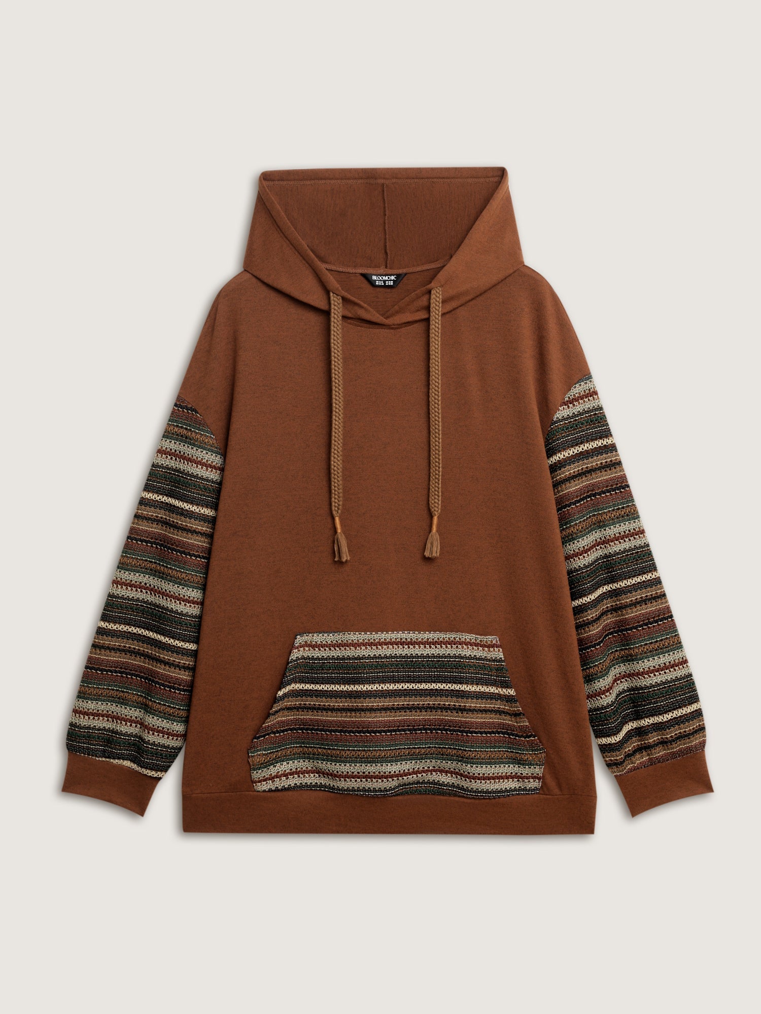 Color Contrast Stripe Textured Hoodie