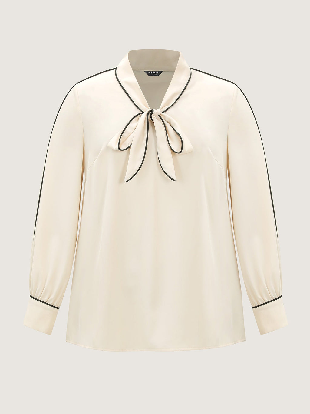 Bowknot Neckline Color Contrast Blouse