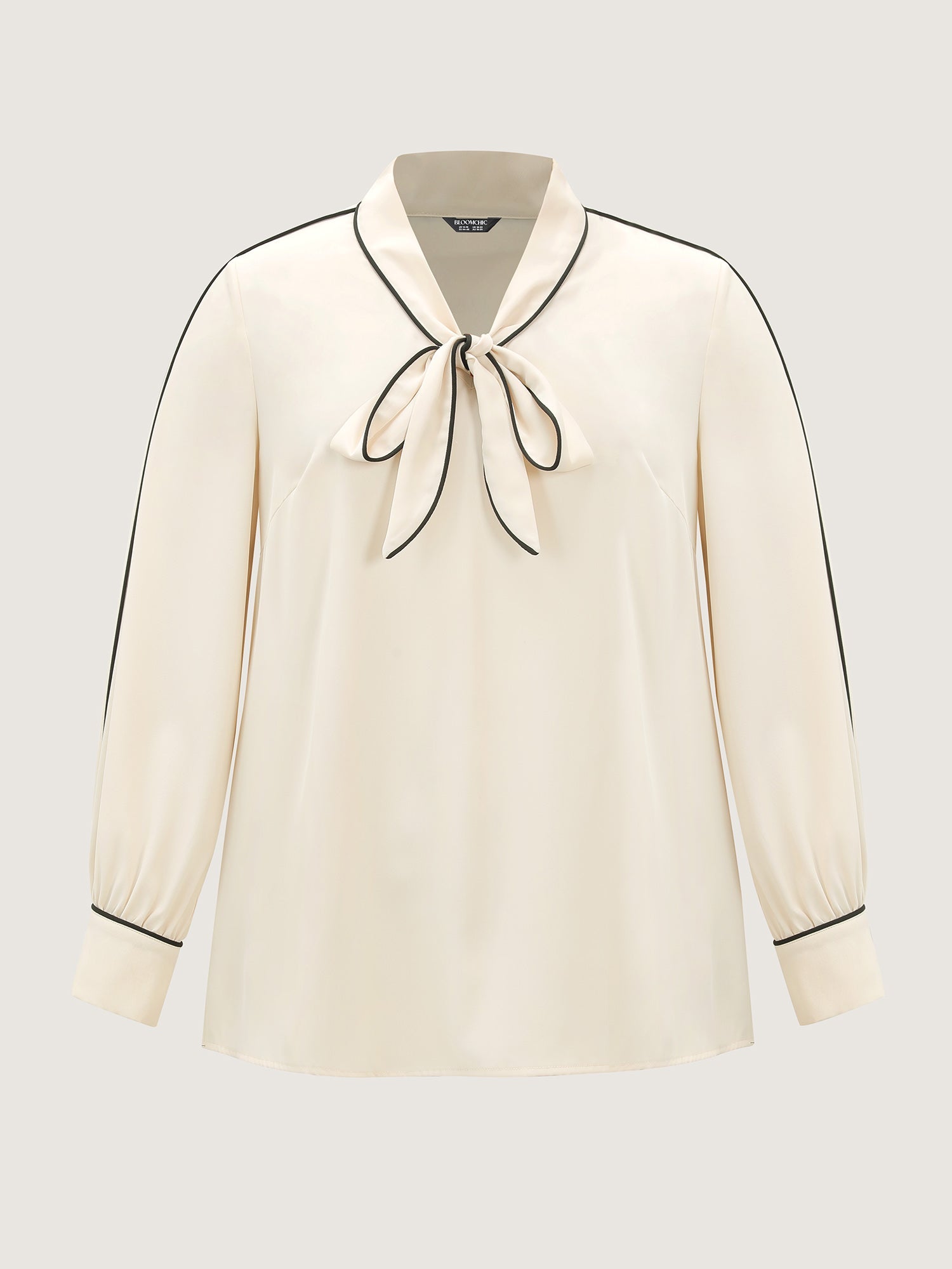 Bowknot Neckline Color Contrast Blouse