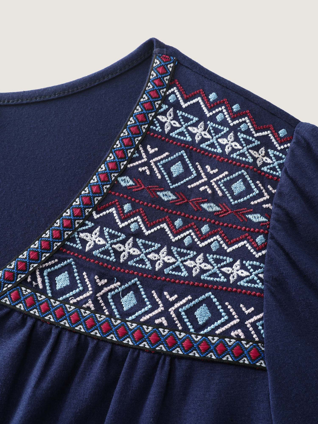 Boho Embroidery Stretchy Knit Top