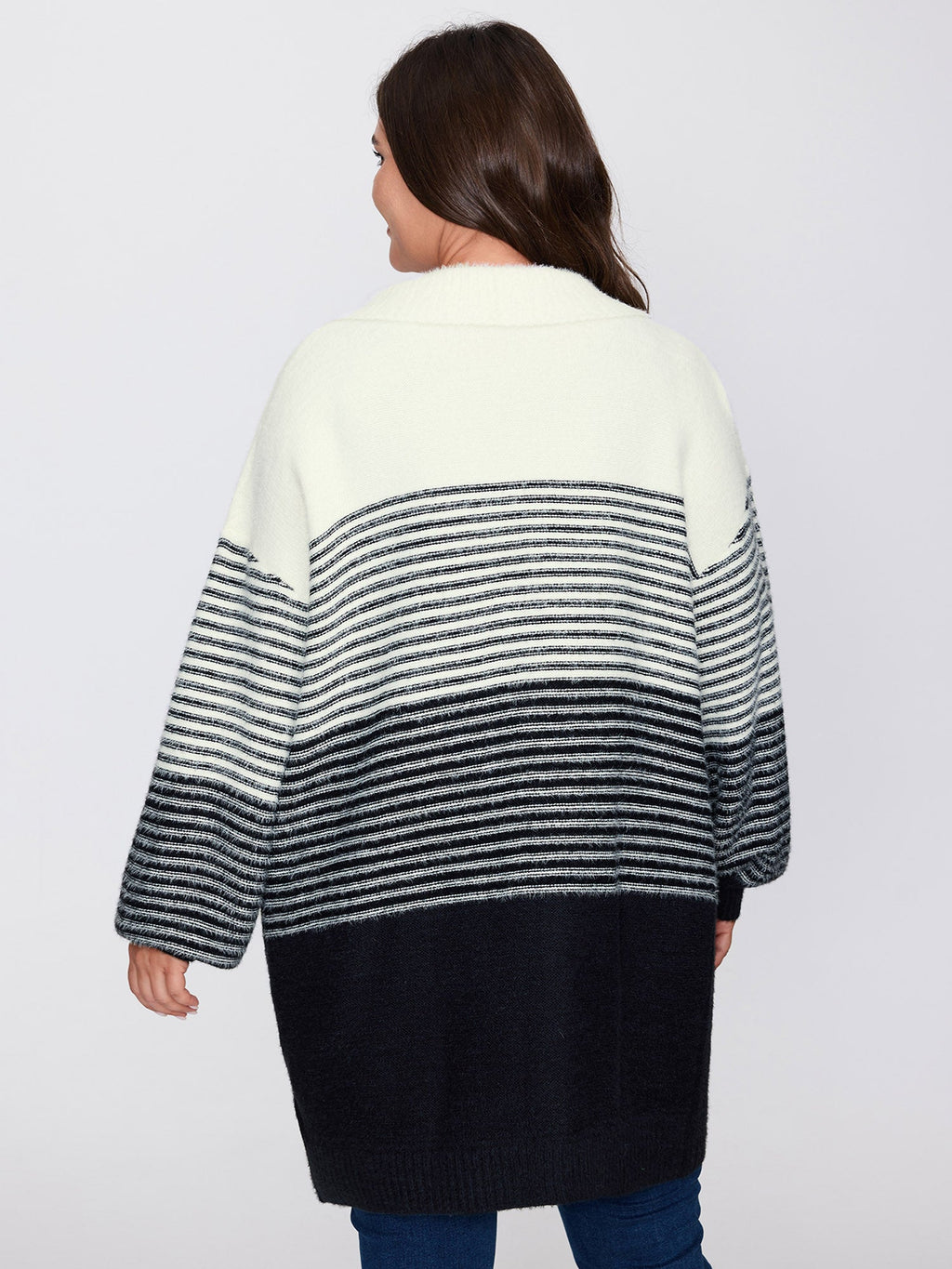 Colorblock Pockets Folded Collar Knit Cardigan