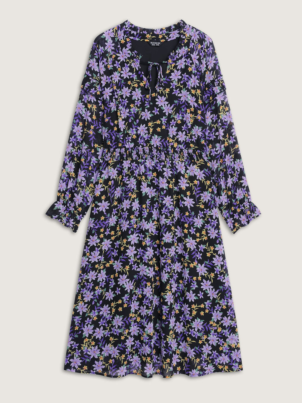 Chiffon Floral Print Ruffled Midi Dress