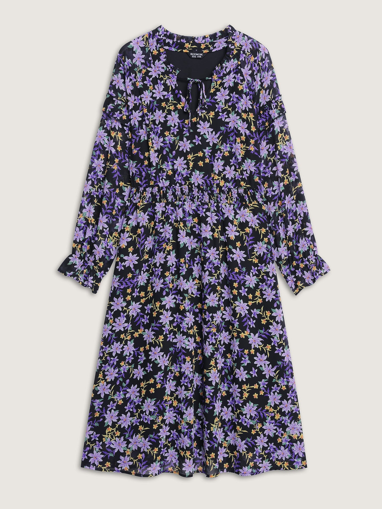 Chiffon Floral Print Ruffled Midi Dress