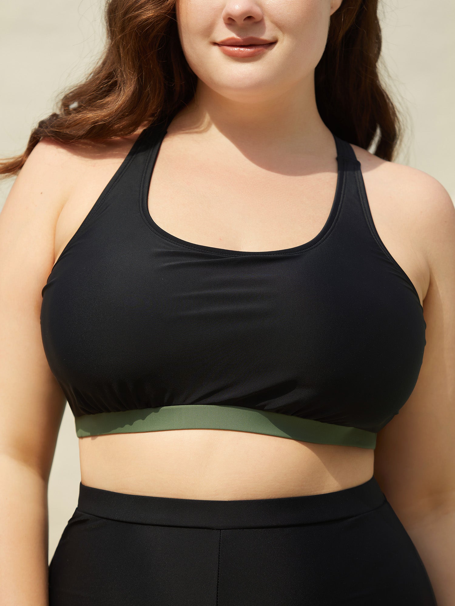 2-in-1 Padded Color Contrast Swim Tankini