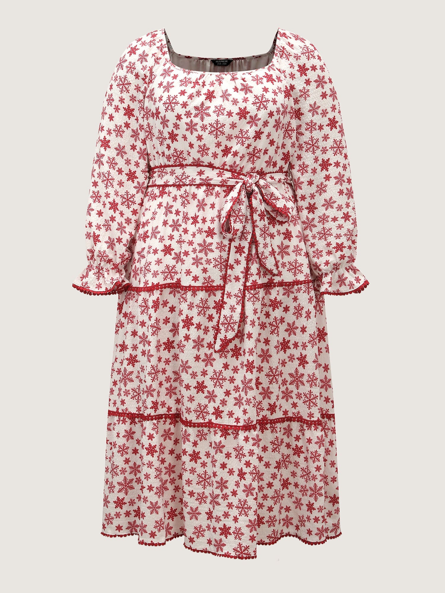 Boho Print Contrast Waist-Tie Maxi Dress