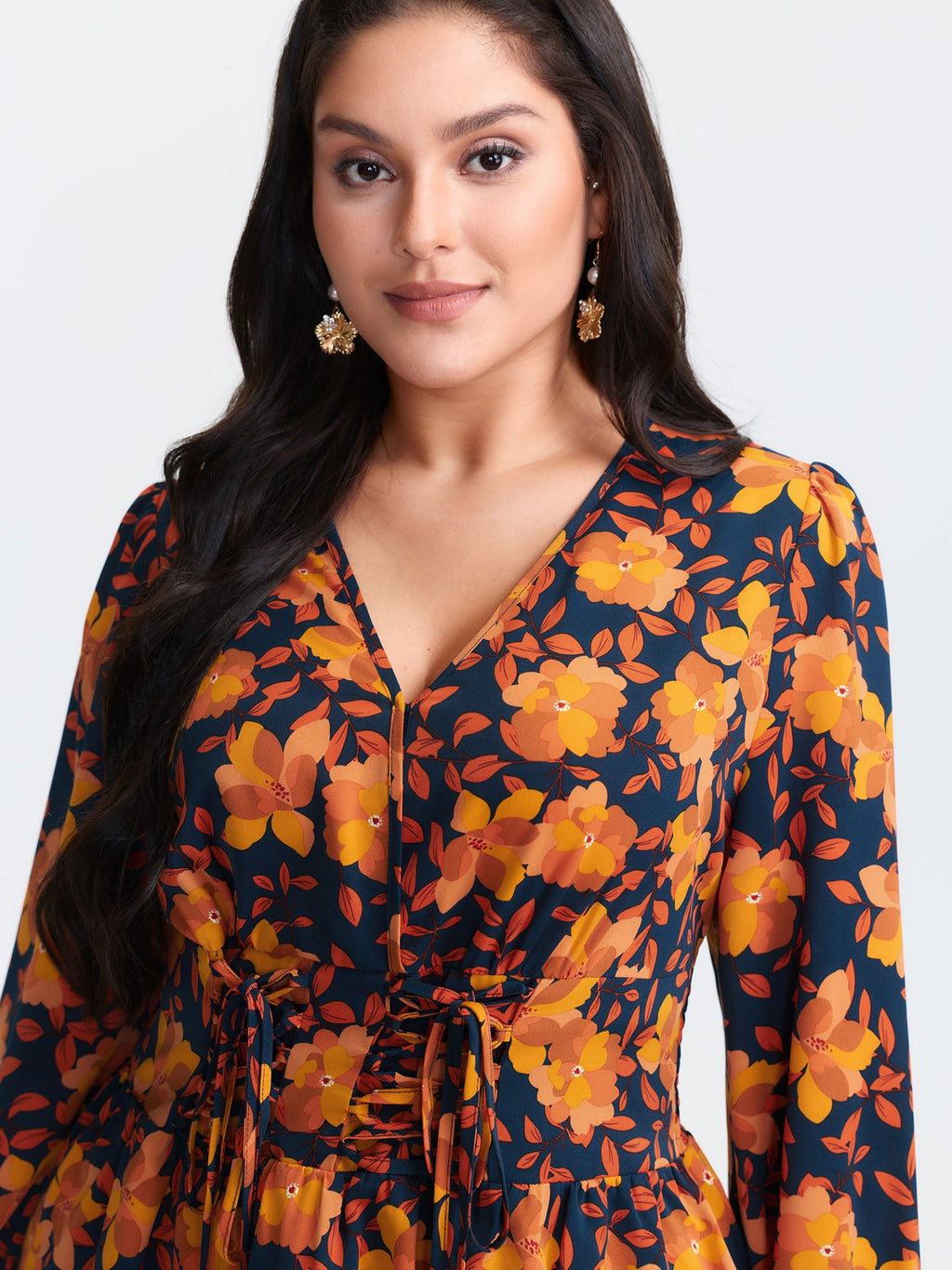 Crisp Leaf Print Shirred Waist Blouse