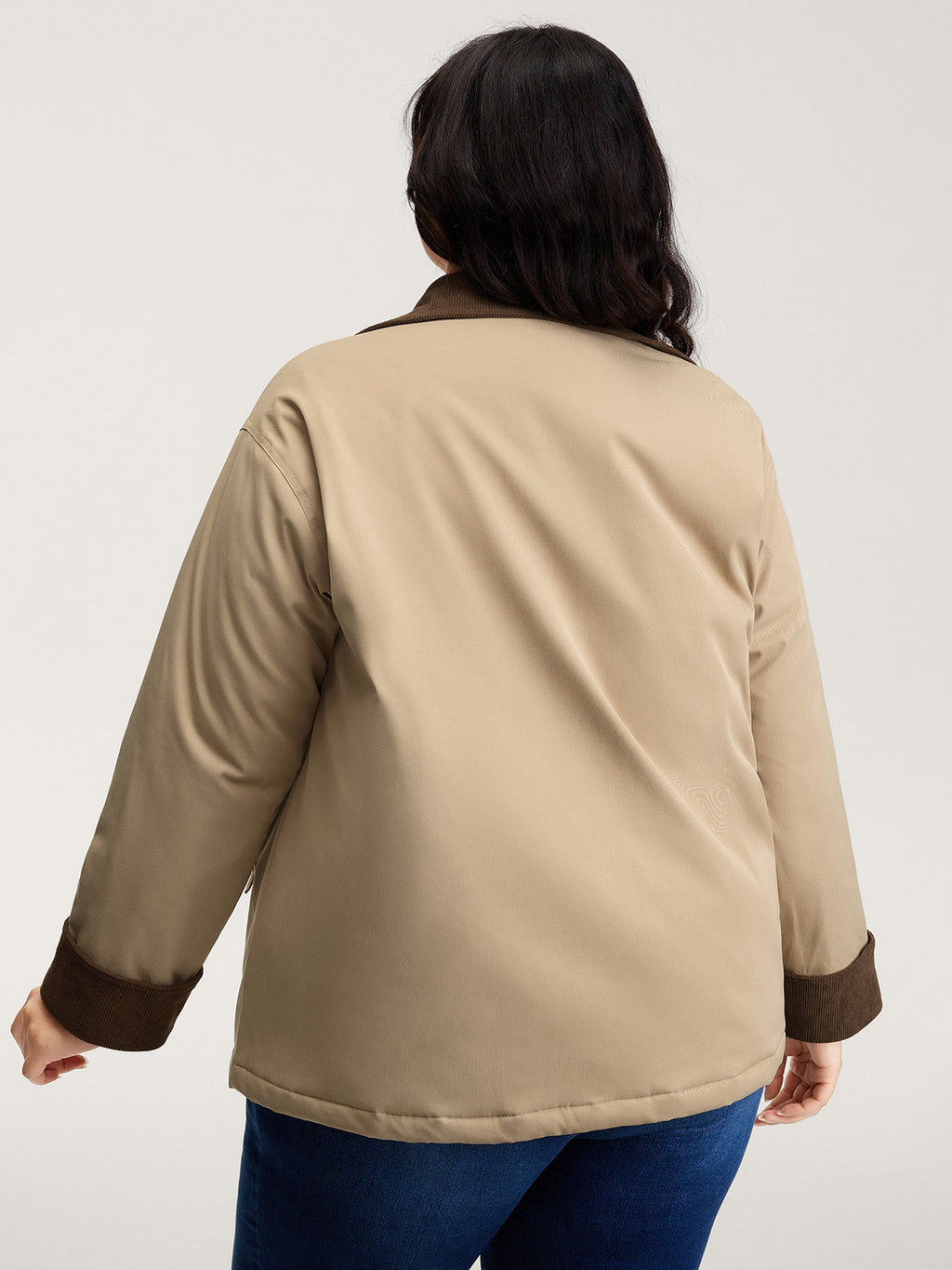 Color Contrast Button Quilted Jacket