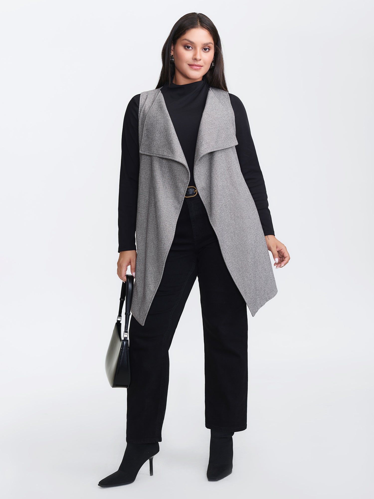 Asymmetrical Placket Belted Long Vest