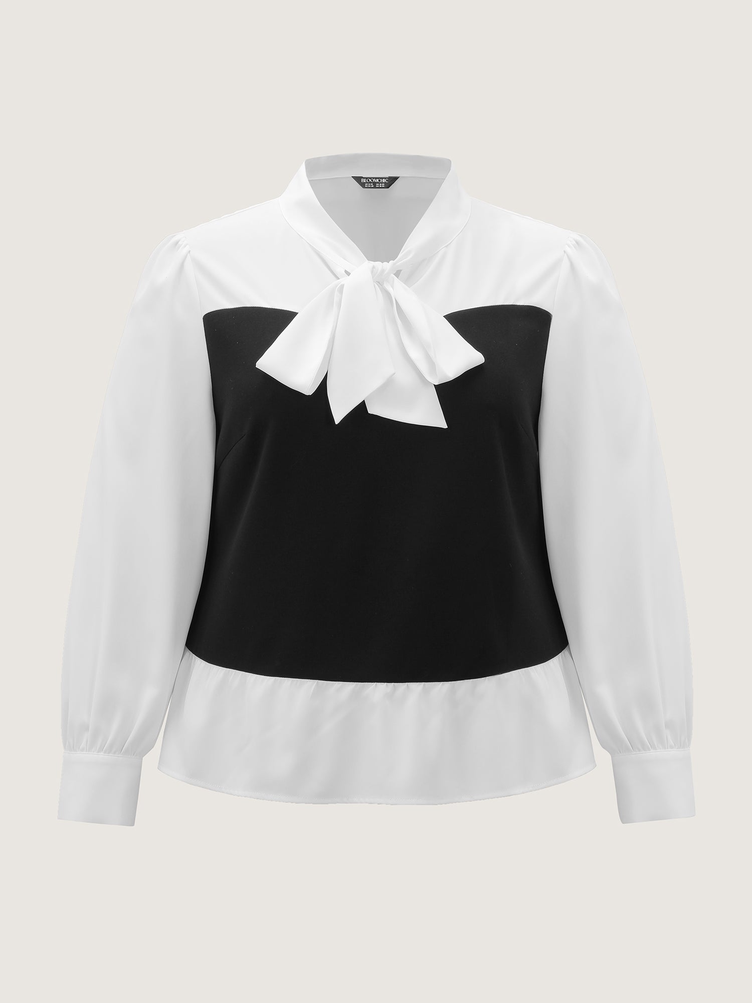 Colorblock Neckline Tie Layered Blouse