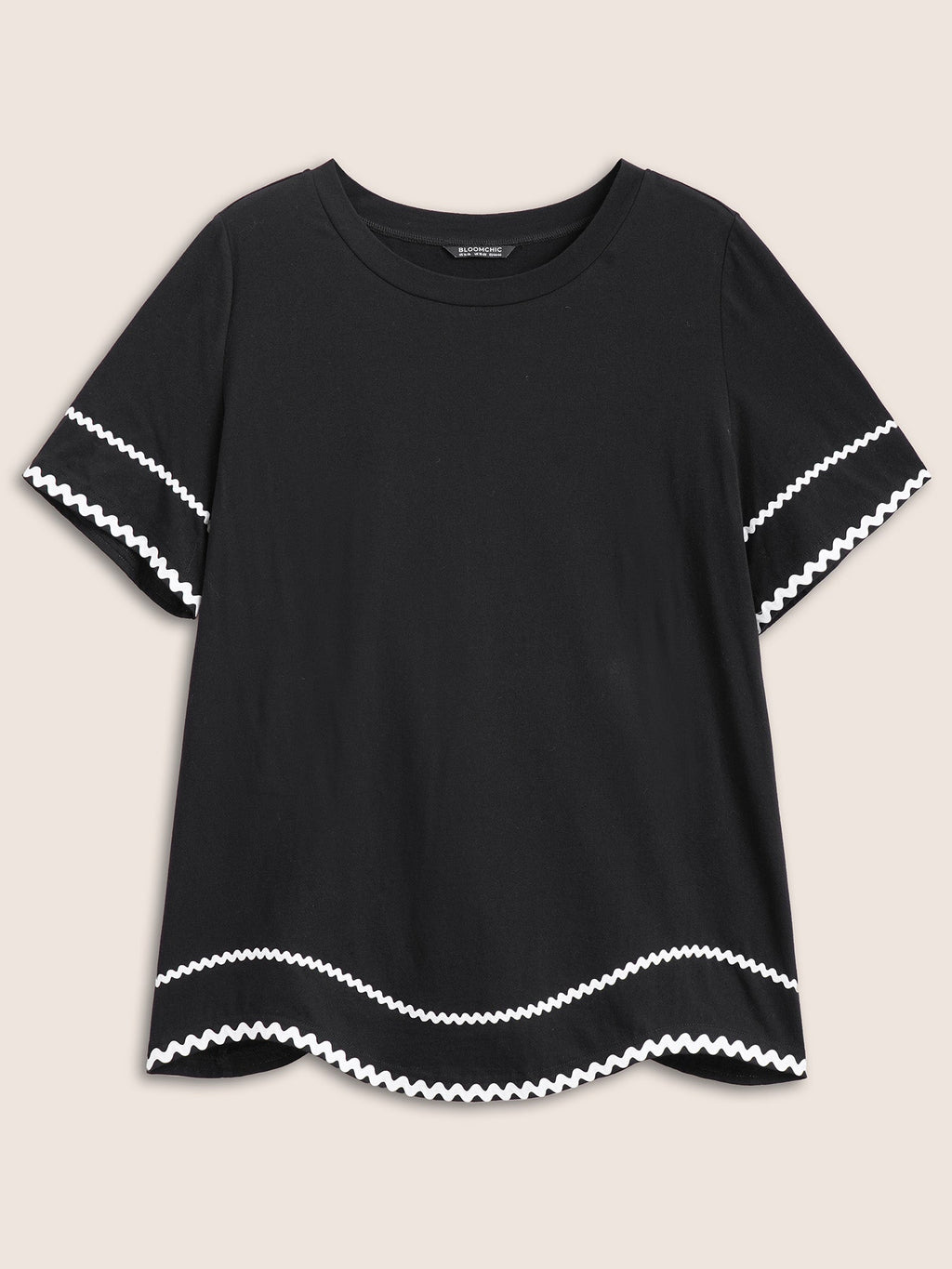 Cotton Contrast Trim Round Neck T-shirt
