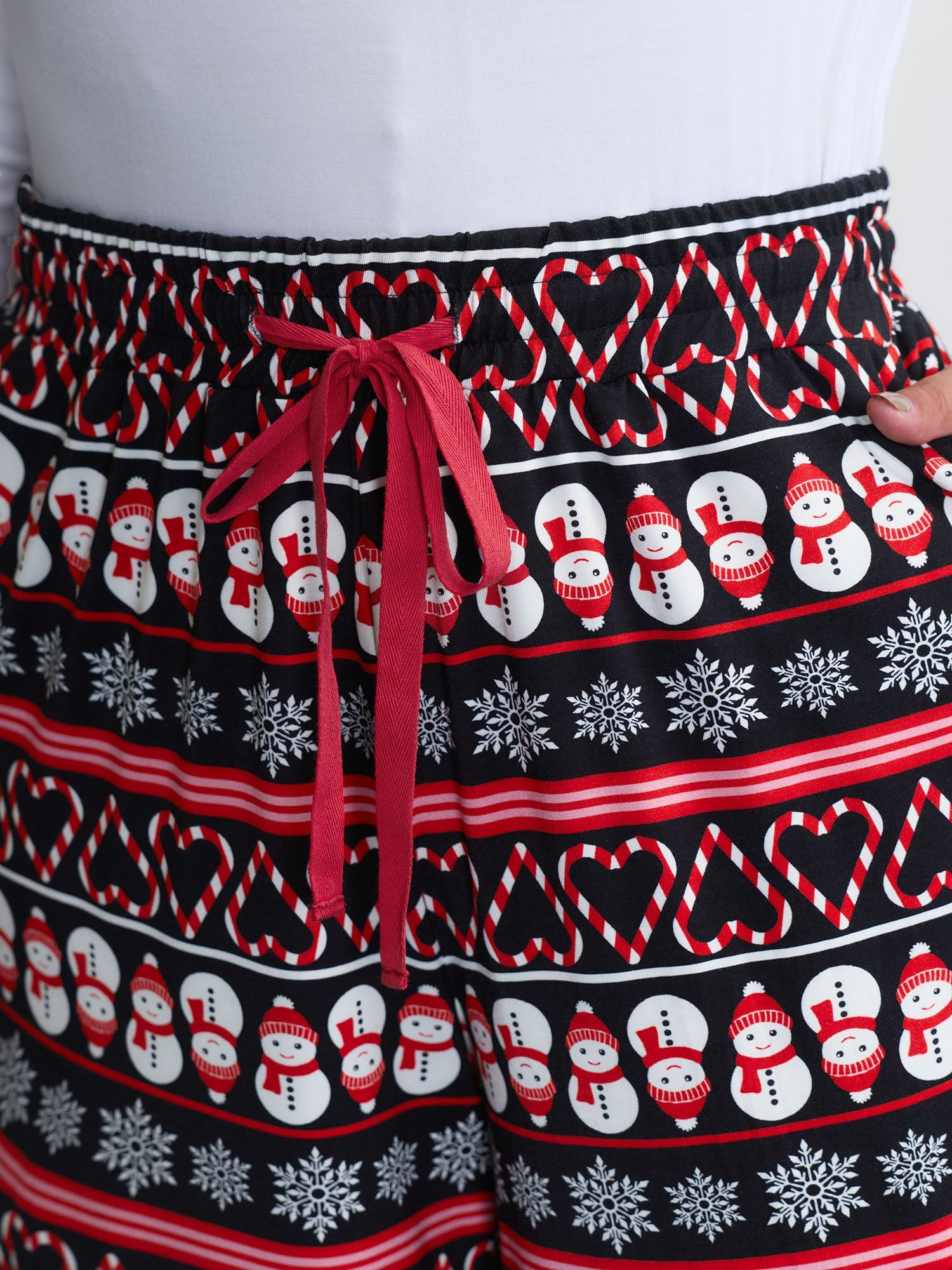 Cute Snowman Pattern Drawstring Lounge Bottoms