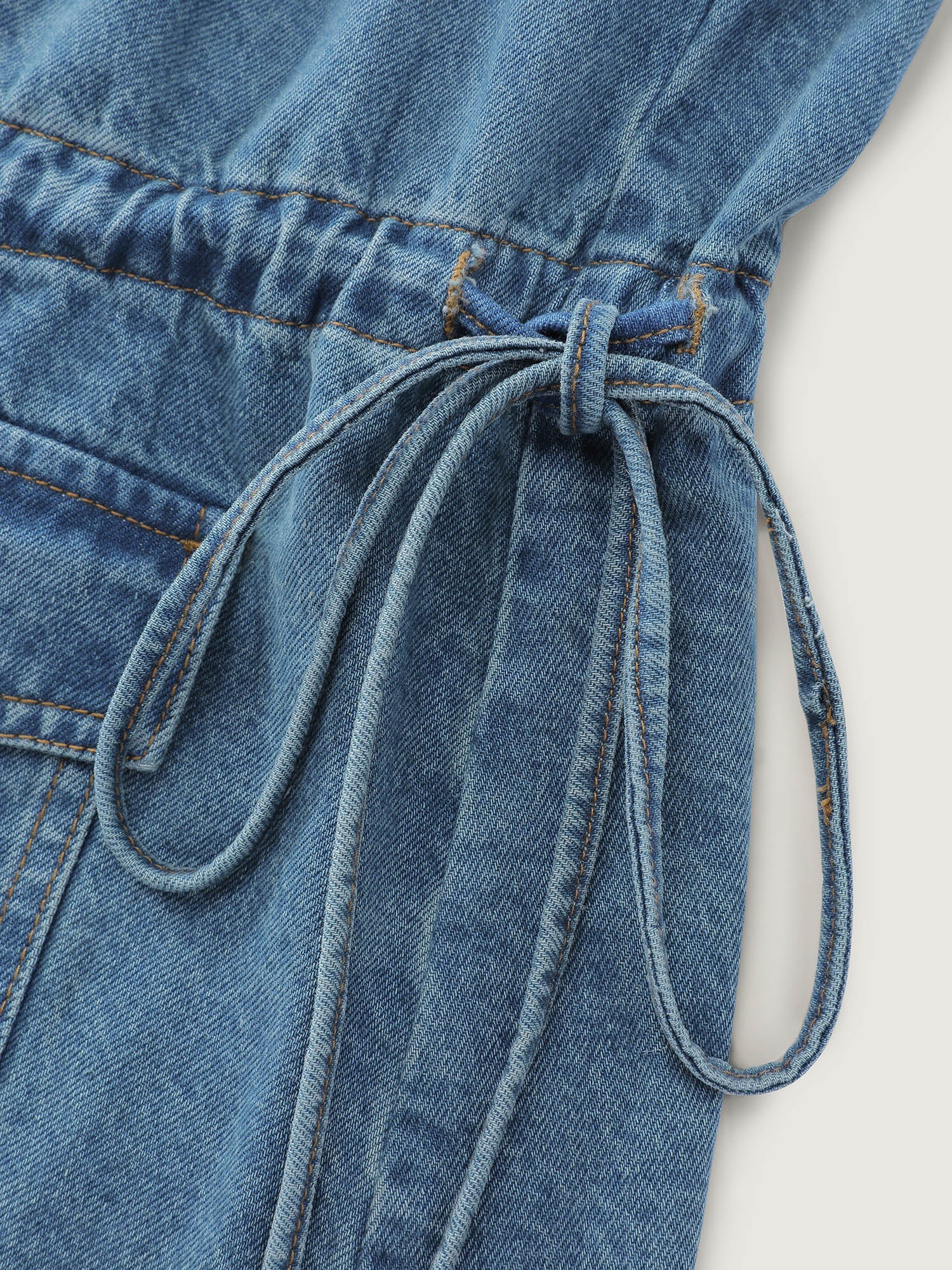 Adjustable Waist Drawstring Denim Jacket