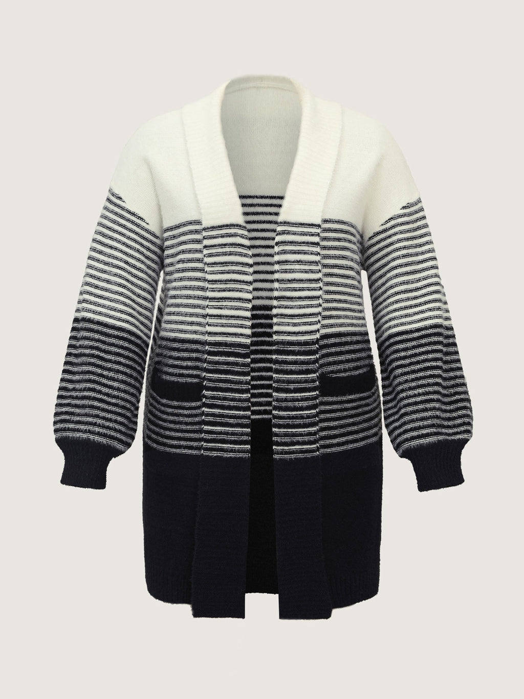 Colorblock Pockets Folded Collar Knit Cardigan