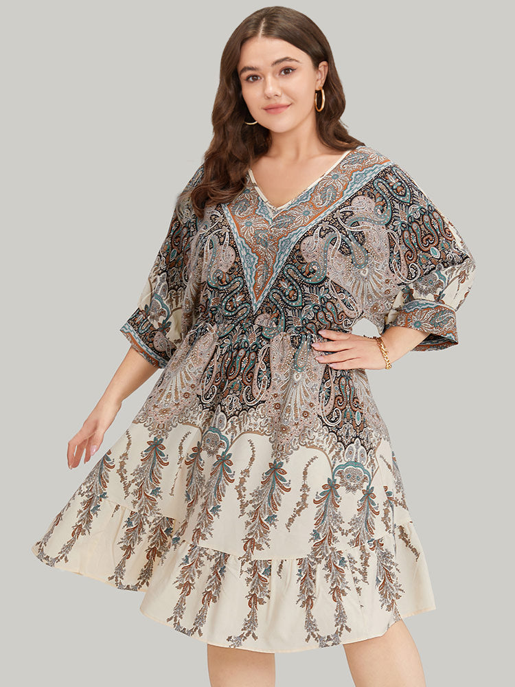 Bandana Print Pocket Elastic Waist Patchwork Dress