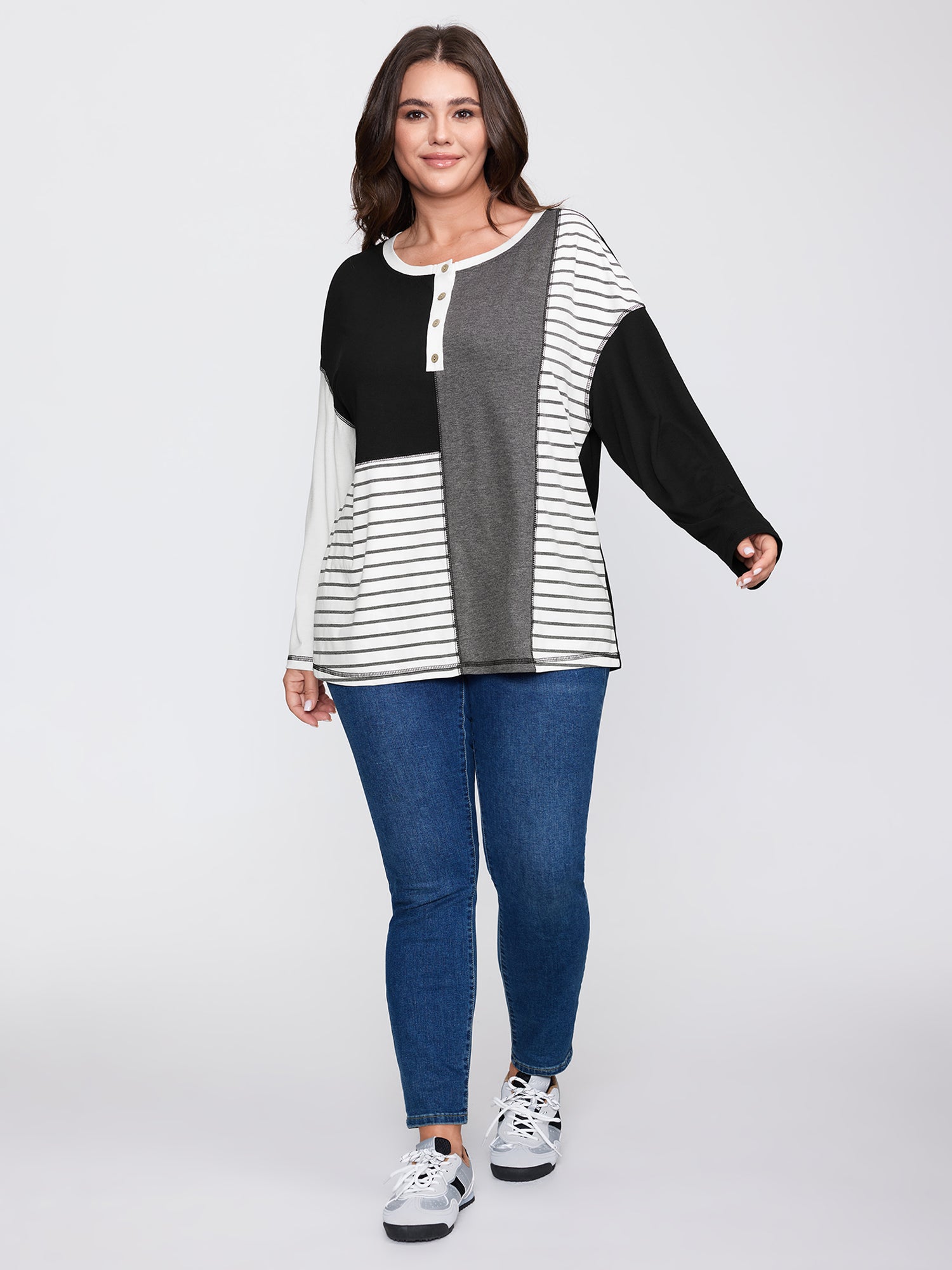 Colorblock Stretchy Stripe Print T-Shirt