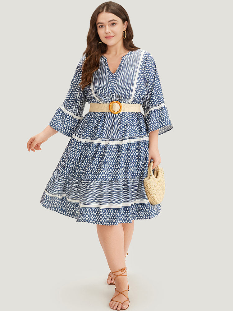 Bandana Print Notched Pocket Patchwork Dress