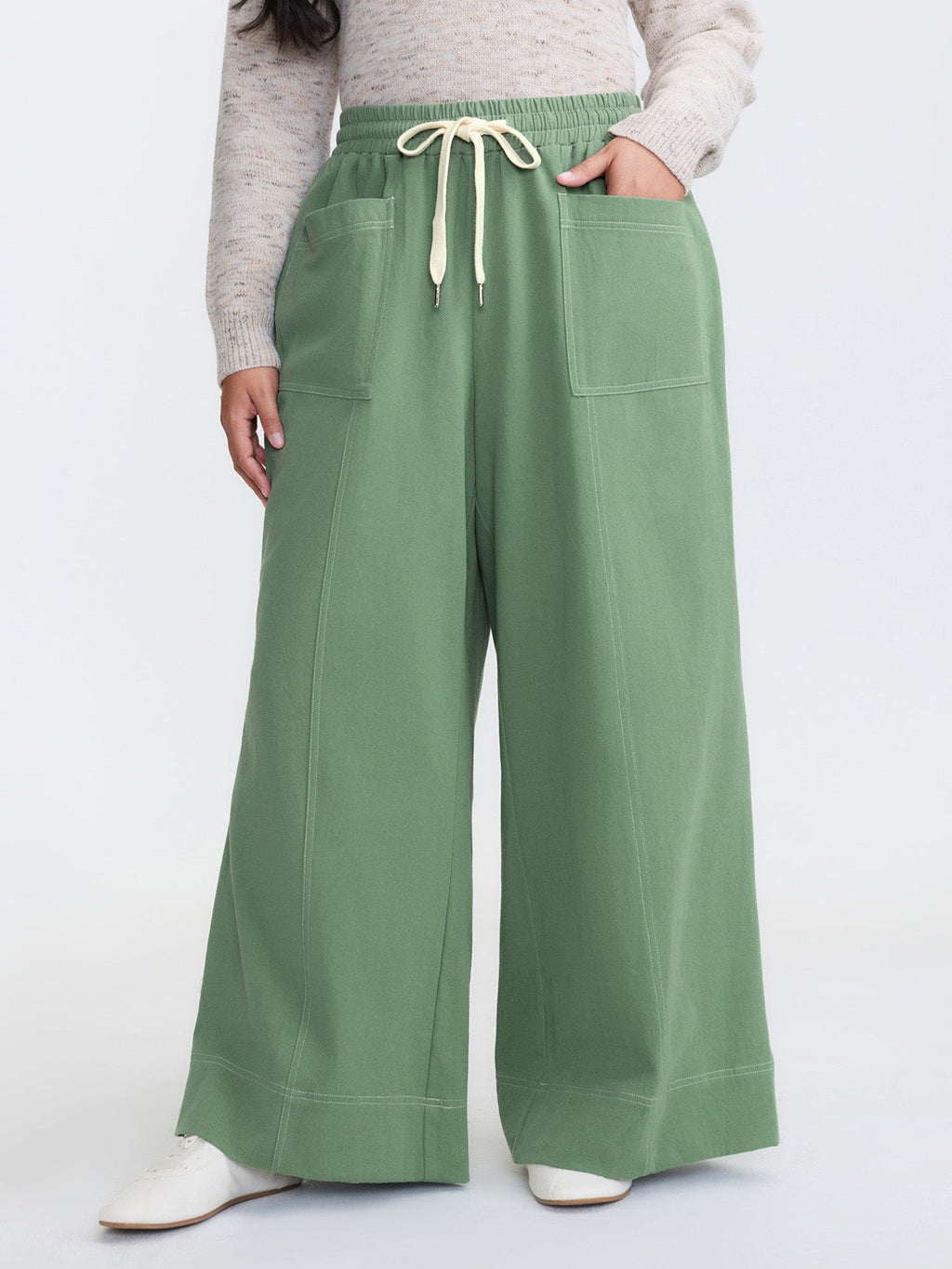 Cotton Distress Washed Drawstring Waist Pants