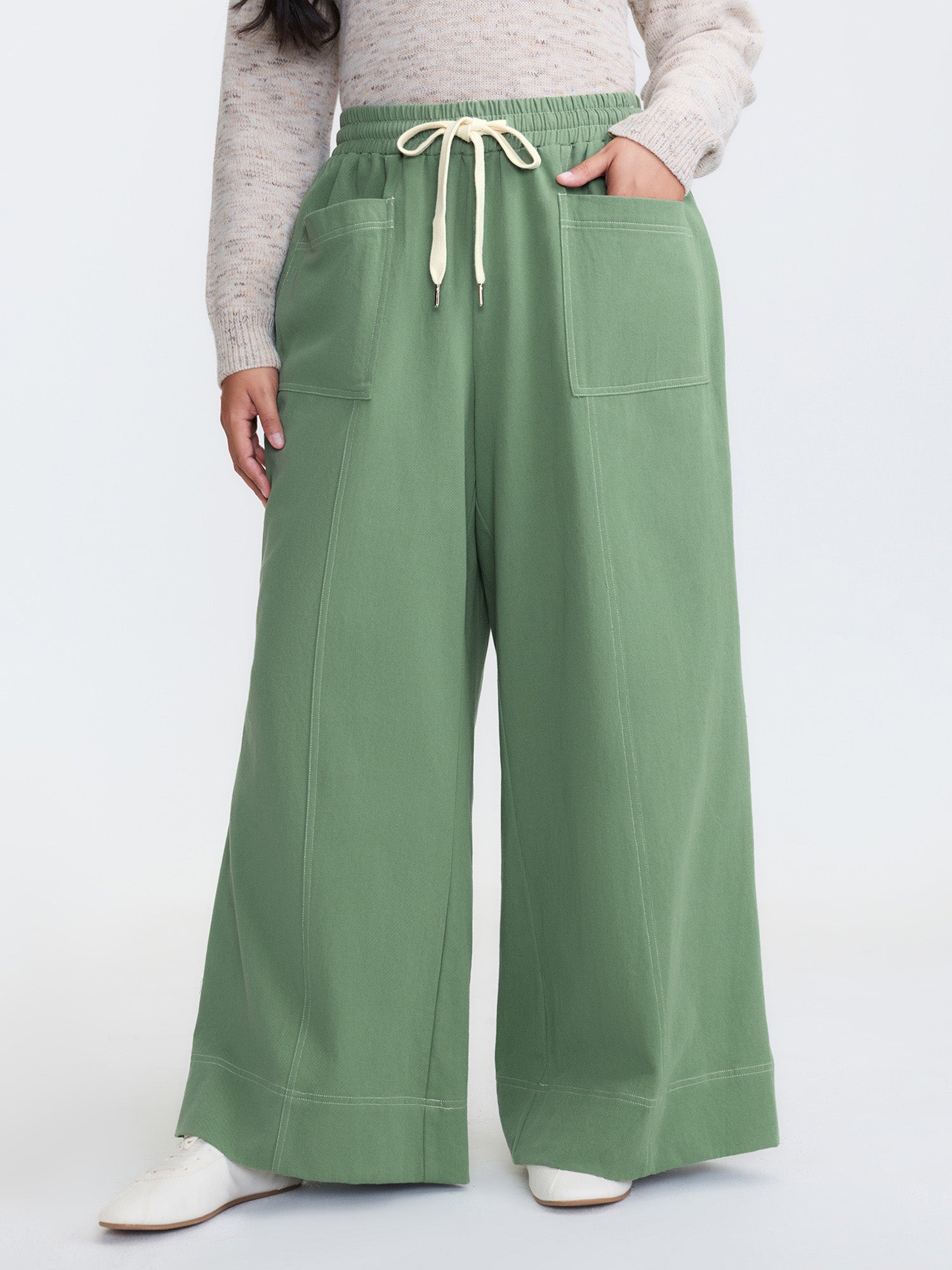 Cotton Distress Washed Drawstring Waist Pants