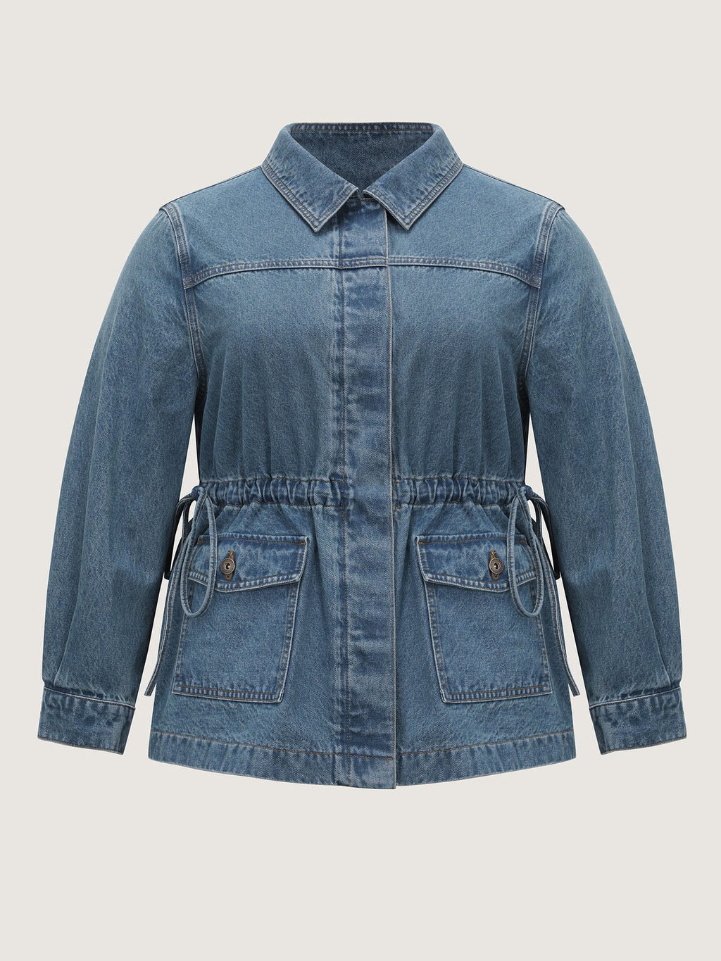 Adjustable Waist Drawstring Denim Jacket