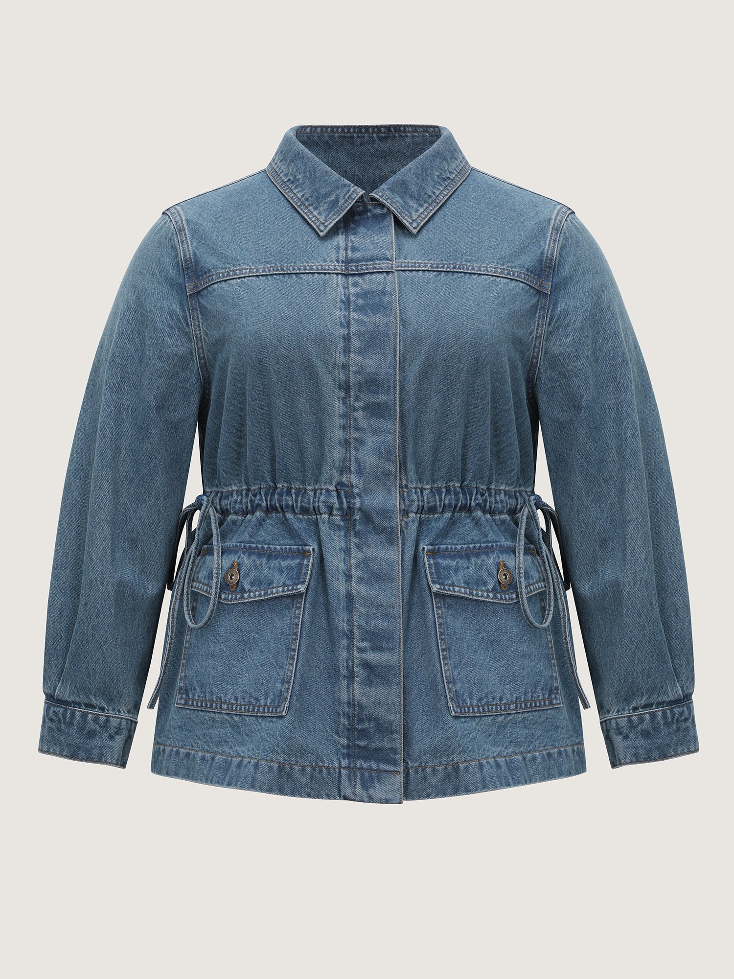 Adjustable Waist Drawstring Denim Jacket