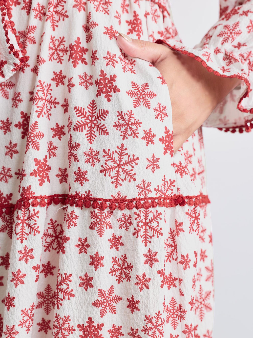 Boho Print Contrast Waist-Tie Maxi Dress