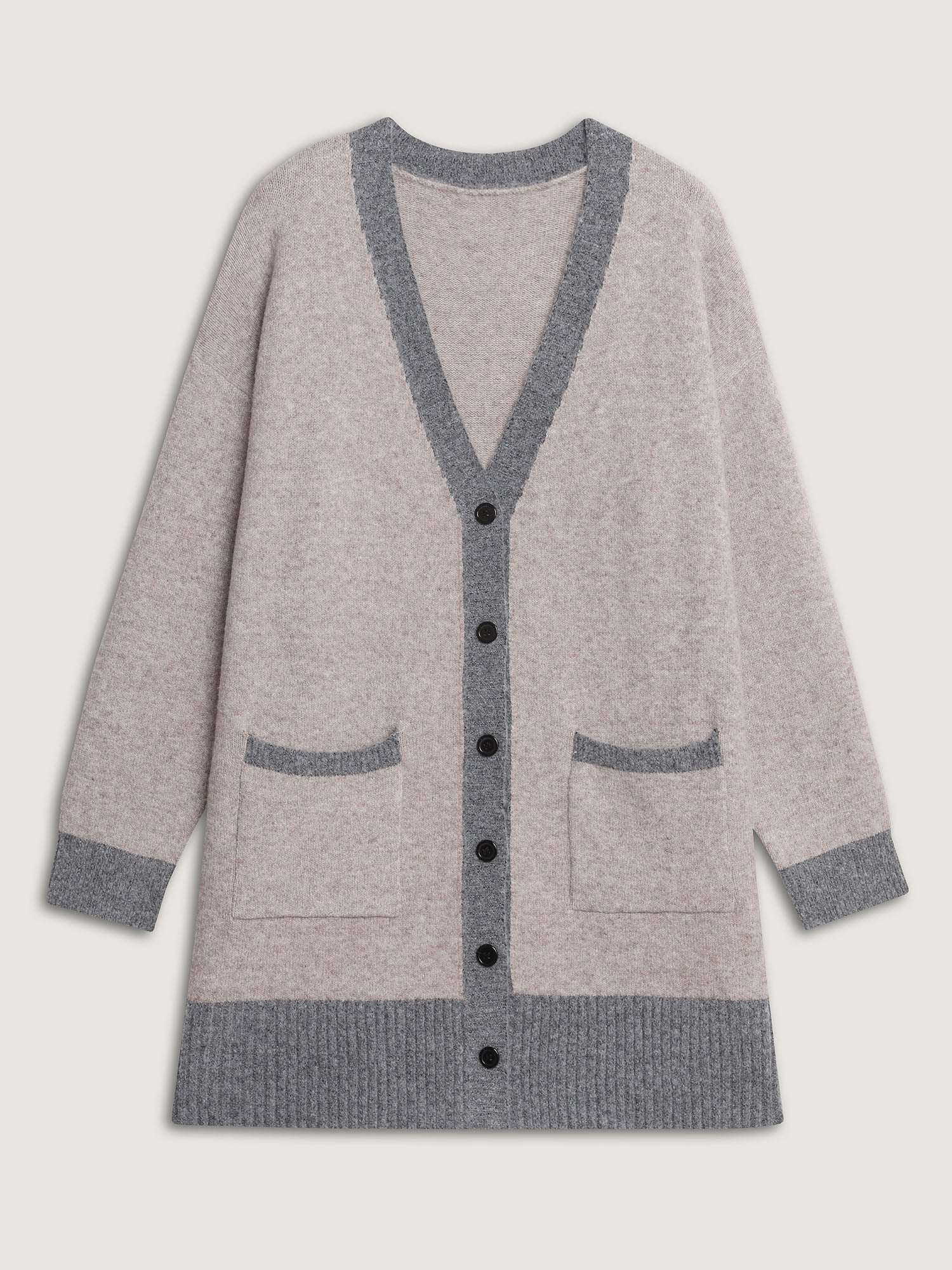 Color Contrast Buttons Pockets Knit Cardigan