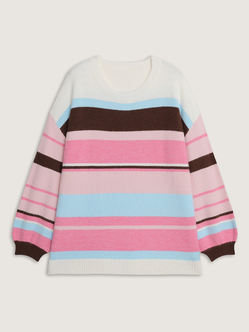 Colorful Stripes Drop Shoulder Lantern Sleeve Pullover