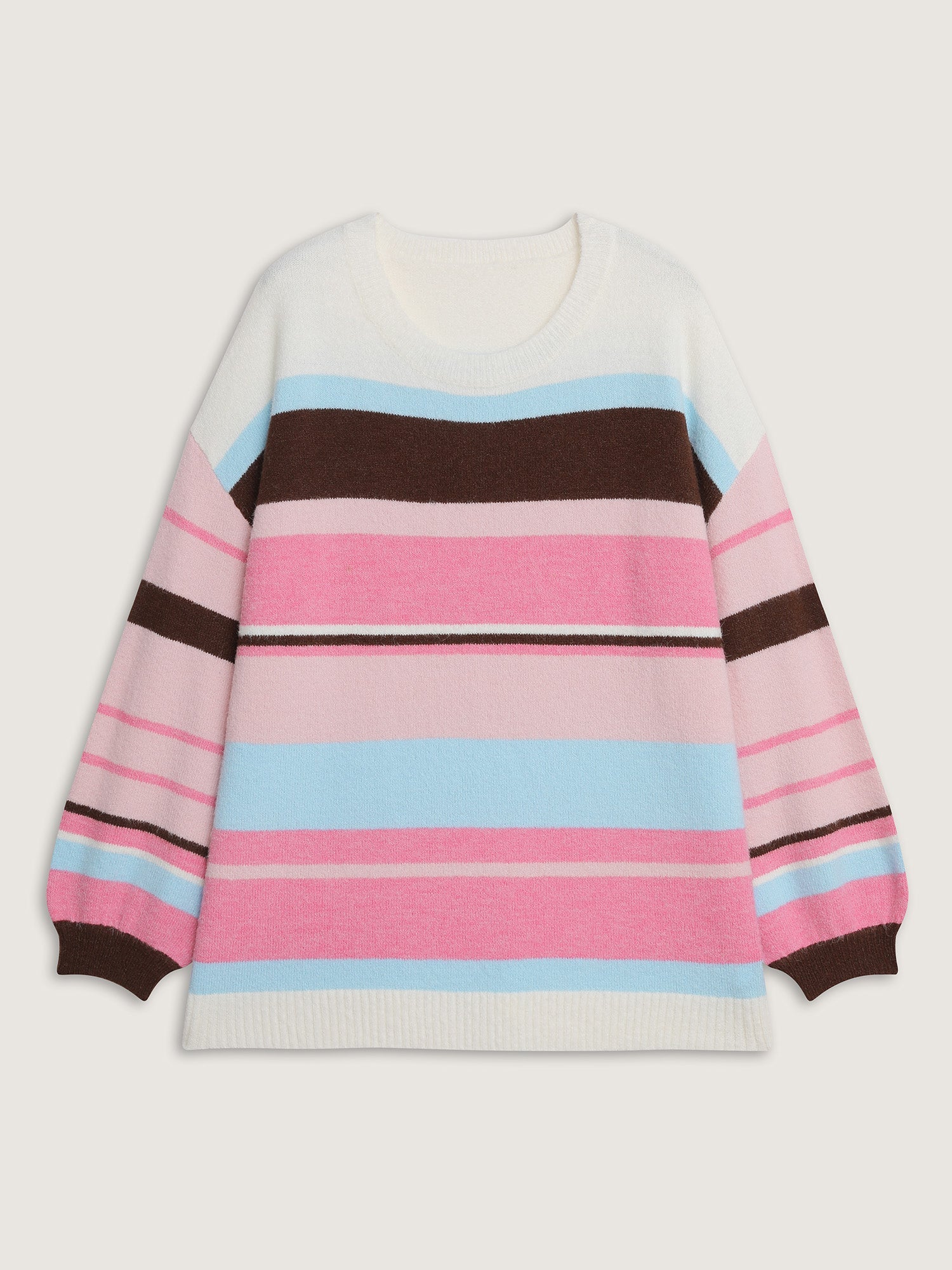 Colorful Stripes Drop Shoulder Lantern Sleeve Pullover
