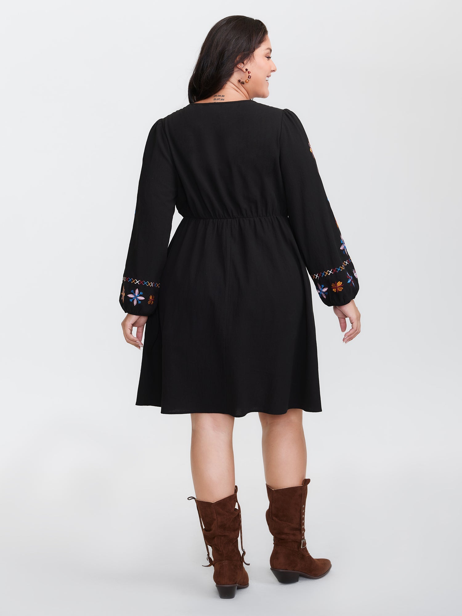 Cotton Embroidered High-Waist Midi Dress