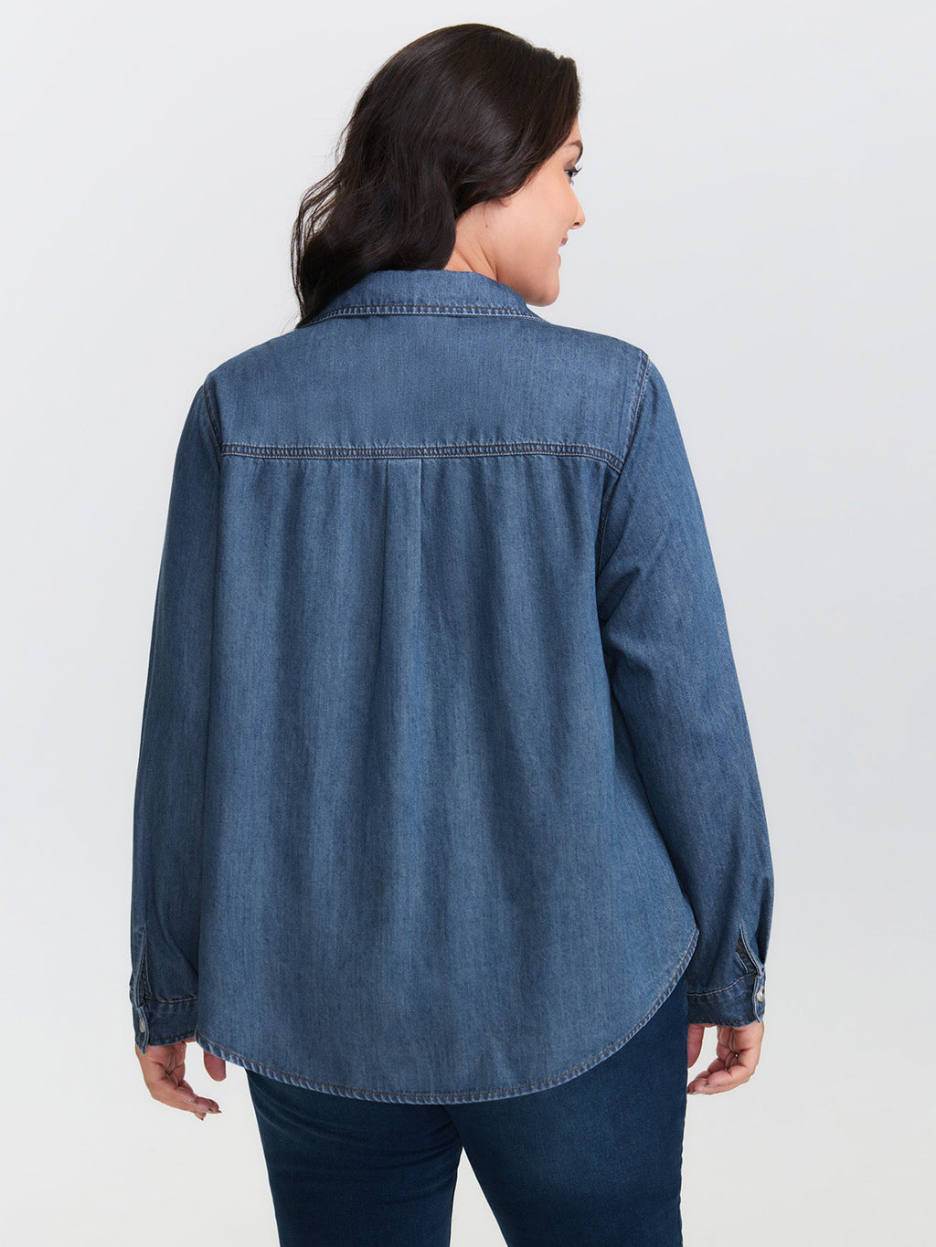 Button-Down Curvy Hem Denim Top