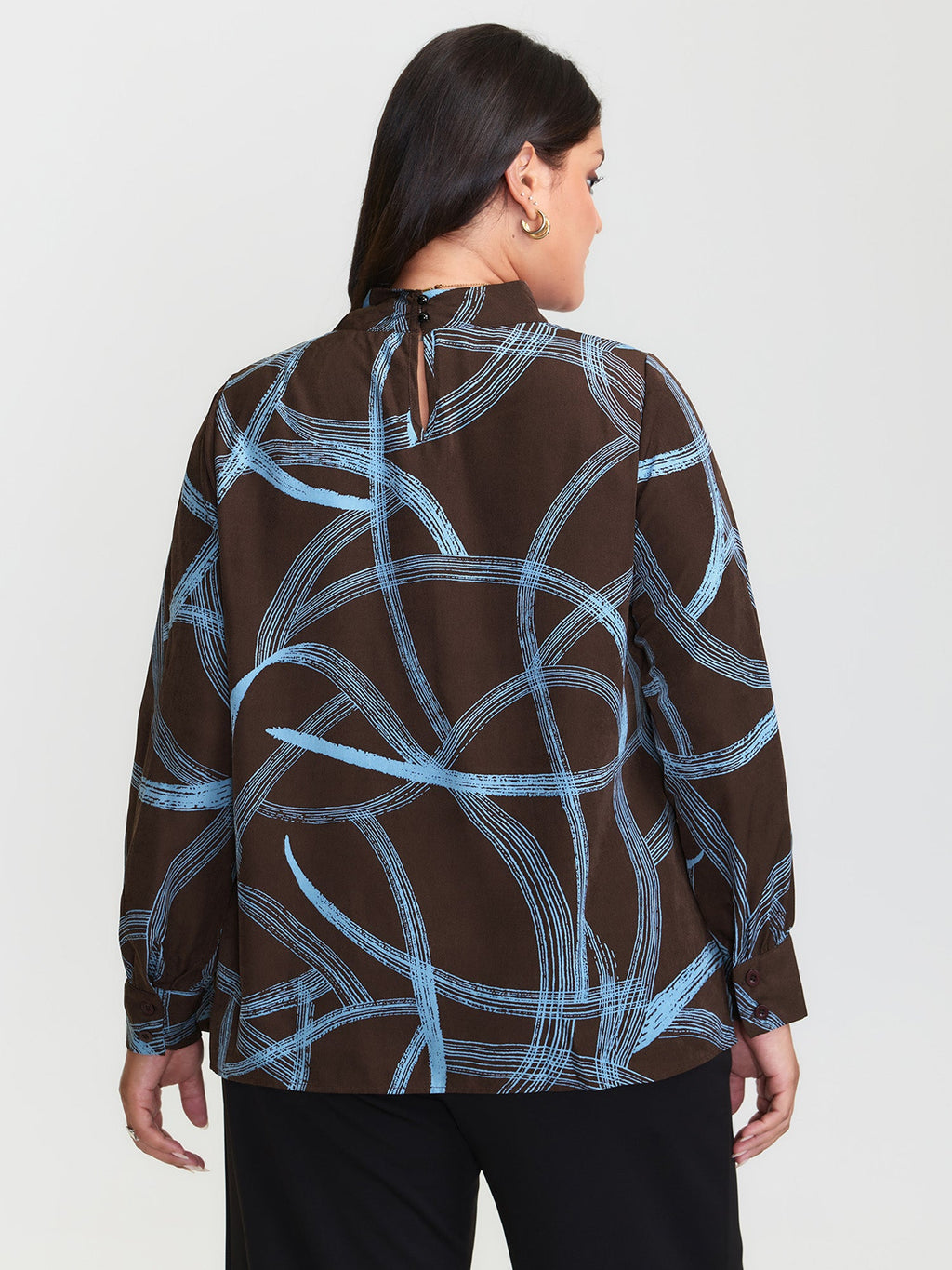 Abstract Print Drape Neckline Blouse